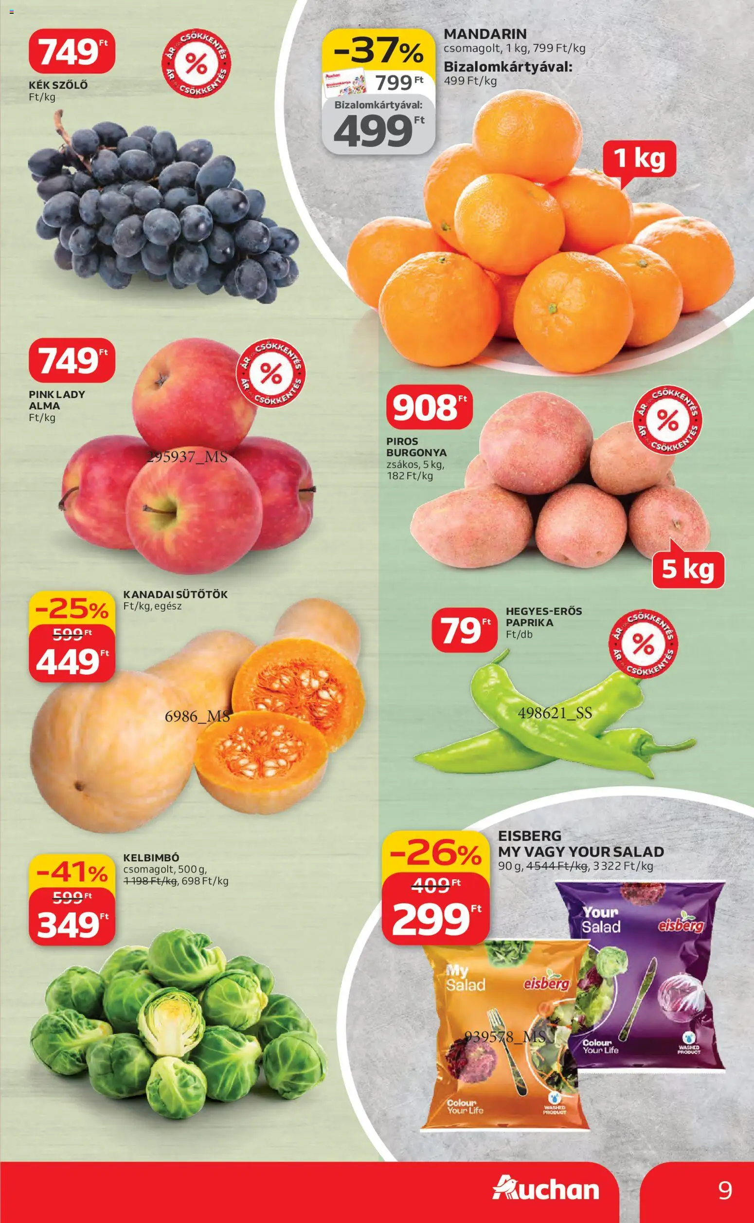 Auchan akciós ujság - amely érvényes a következő dátumtól: 12.02.2026 | Oldal: 9 | Termékek: Sütőtök, Kanadai sütőtök, Alma, Kelbimbó