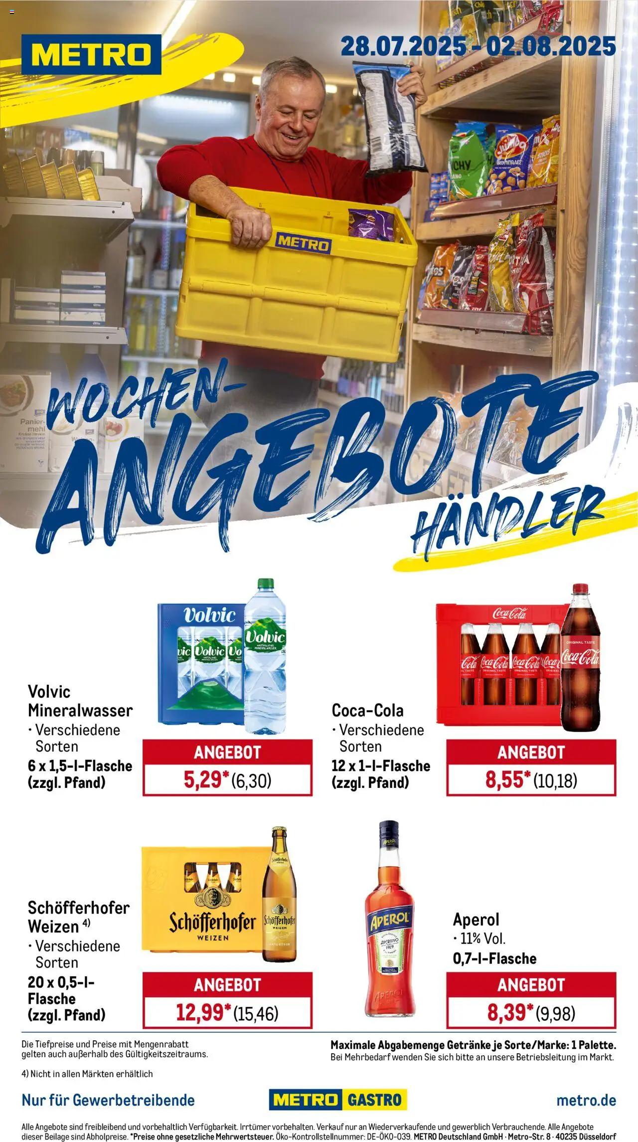 Metro Wochen-Angebote Händler - gültig ab dem 28.07.2025 | Seite: 1 | Produkte: Coca cola, Mehl, Mineralwasser, Aperol