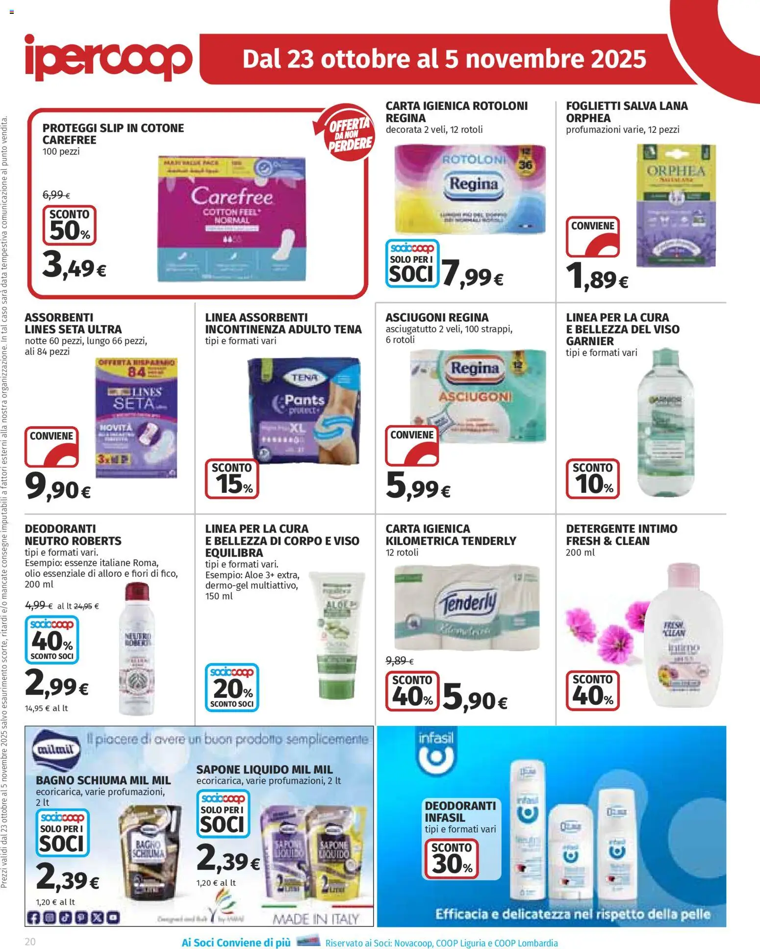 Volantino Ipercoop del 23.10.2025 | Pagina: 20 | Prodotti: Sapone, Detergente, Intimo, Asciugatutto