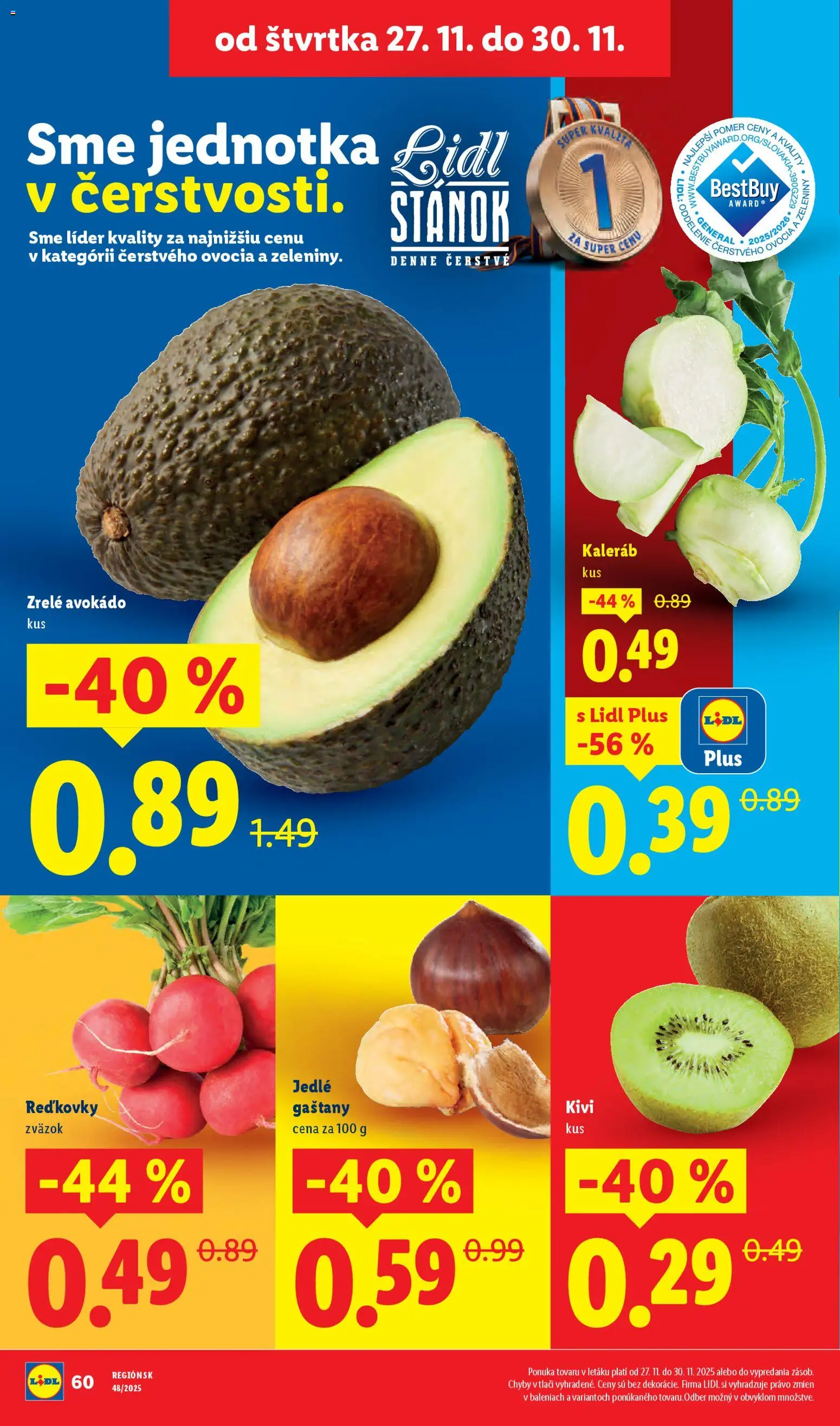 Nové Lidl akcie – leták je platný od 27.11.2025 | Strana: 14 | Produkty: Gaštany, Kiwi, Avokádo
