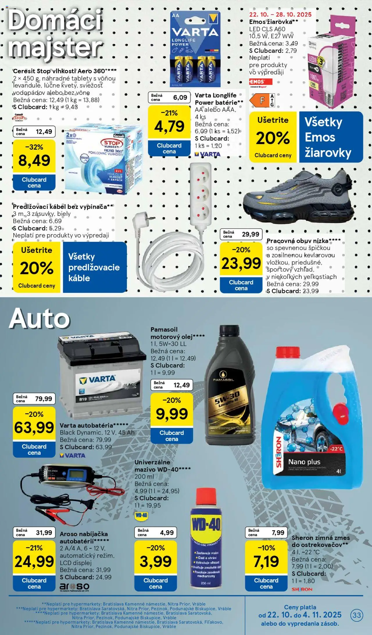 Nové Tesco akcie – leták je platný od 22.10.2025 | Strana: 33 | Produkty: Žiarovka, Žiarovky, Pohlcovač vlhkosti, Nabíjačka