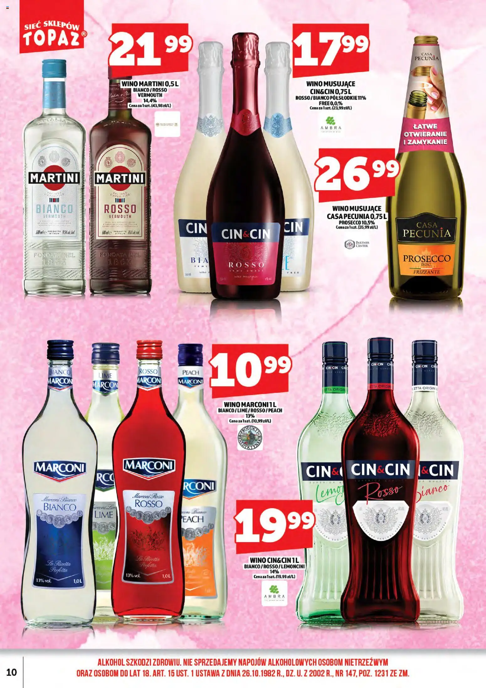 Topaz Gazetka alkoholowa od 01.01.2026 | Strona: 12 | Produkty: Martini, Wino, Prosecco, Martini Bianco