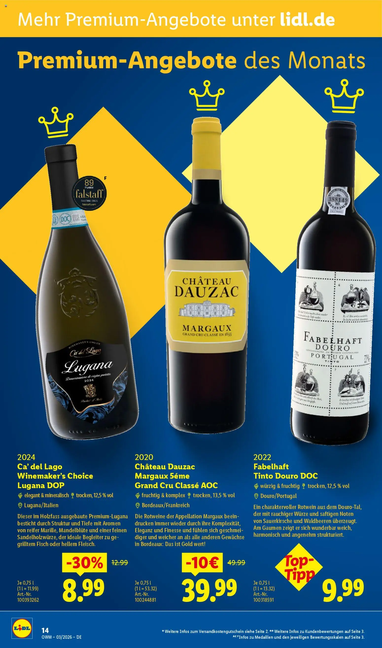 Lidl - Prospekt – gültig ab 01.03.2026 | Seite: 14 | Produkte: Top, Rotwein, Fisch, Fleisch