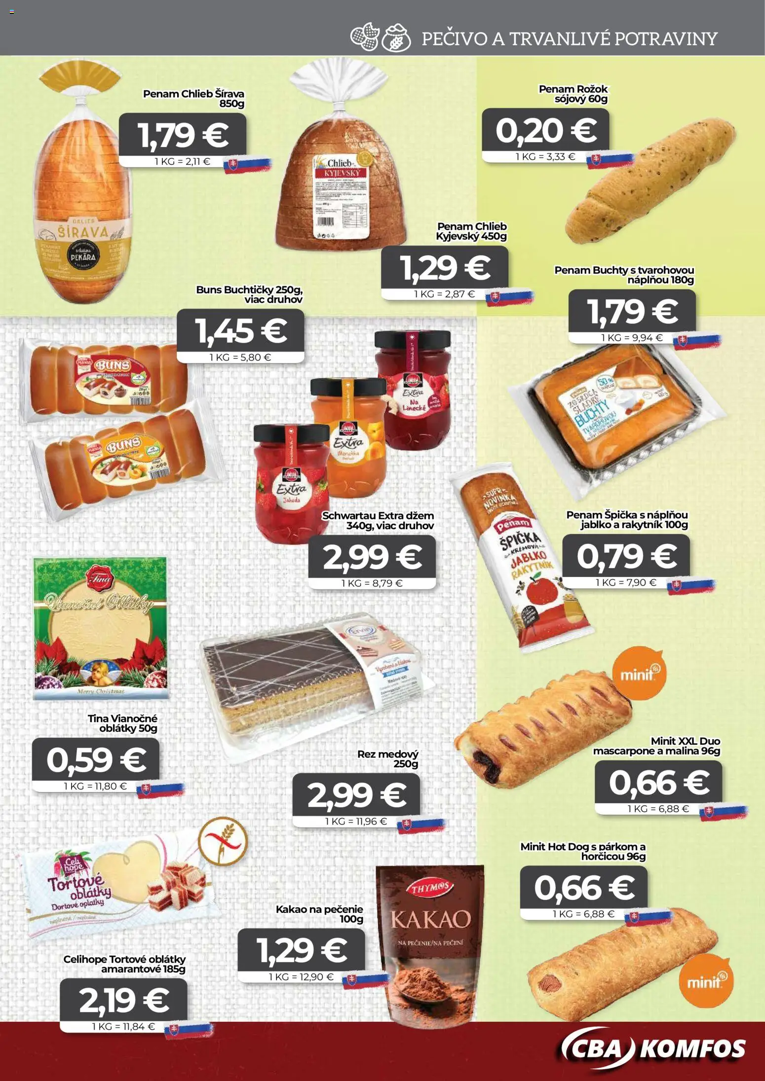 Nové CBA Komfos akcie – leták je platný od 20.11.2025 | Strana: 9 | Produkty: Chlieb, Rožok, Mascarpone, Kakao