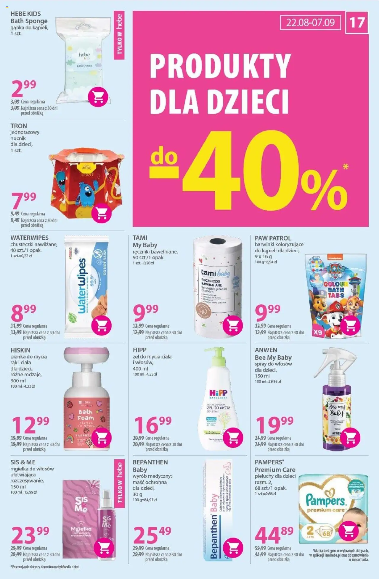 Hebe Gazetka od 22.08.2025 | Strona: 17 | Produkty: Pampers, Gąbka, Body