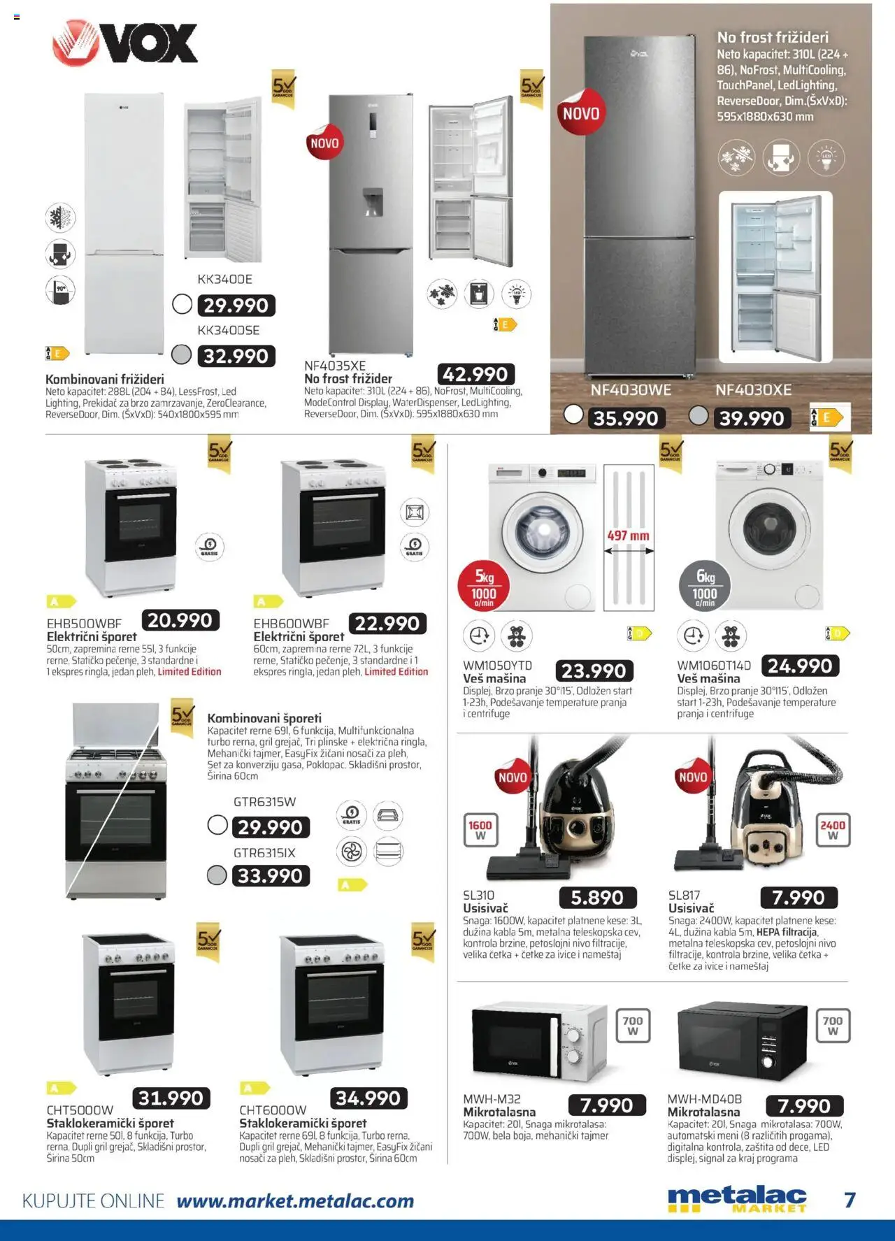 Metalac Market katalog - važi od 01.08.2025 | Strana: 7 | Proizvode: Usisivač, Šporet električni, Frižider, Šporet
