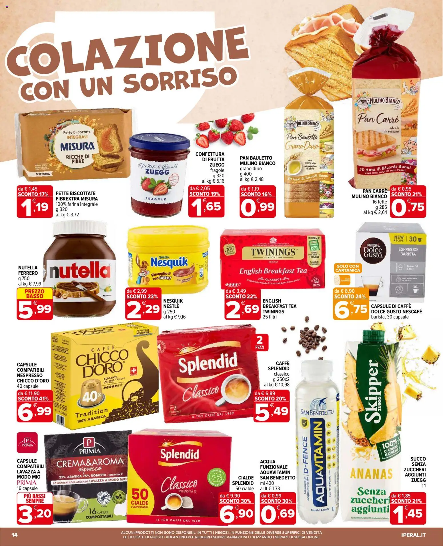 Volantino Iperal del 29.10.2025 | Pagina: 14 | Prodotti: Acqua, Olio, Nutella, Fette biscottate