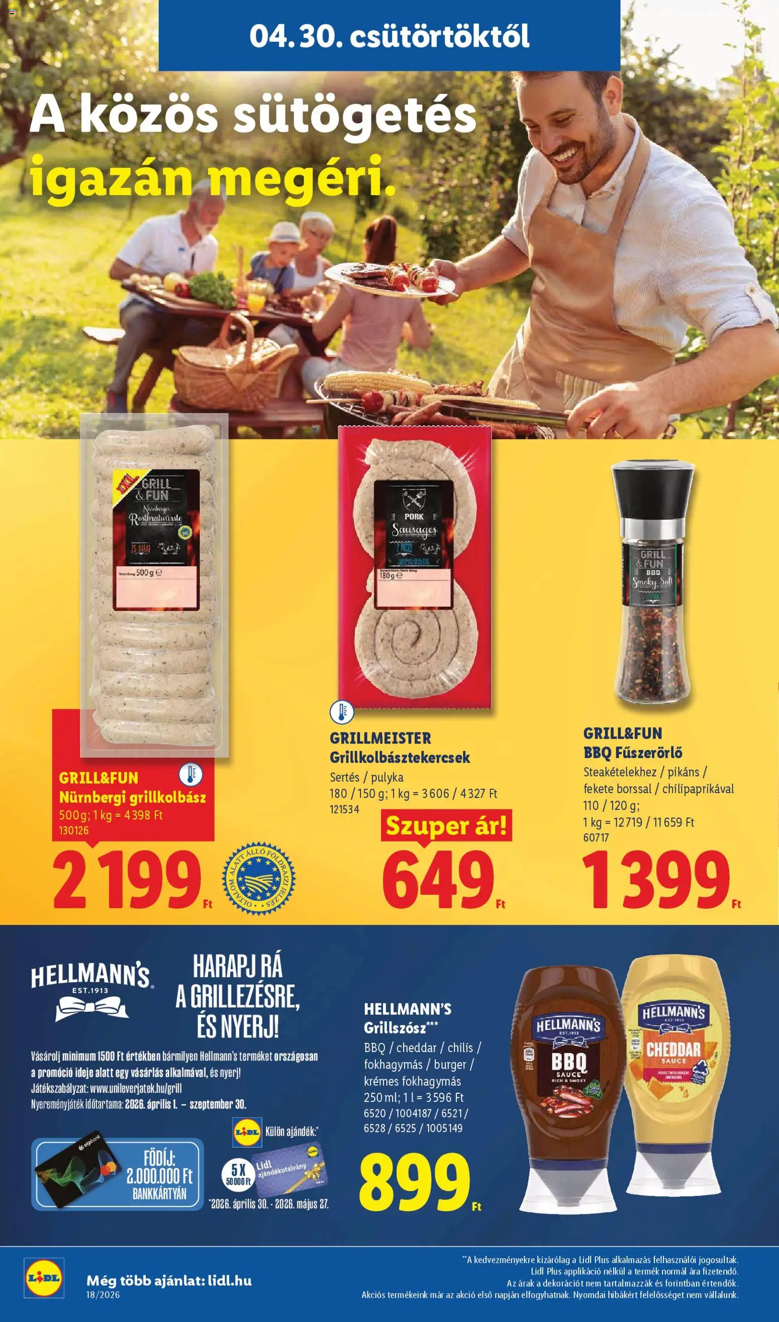 Lidl akciós ujság - amely érvényes a következő dátumtól: 30.04.2026 | Oldal: 16 | Termékek: Grillkolbász, Grill, Cheddar