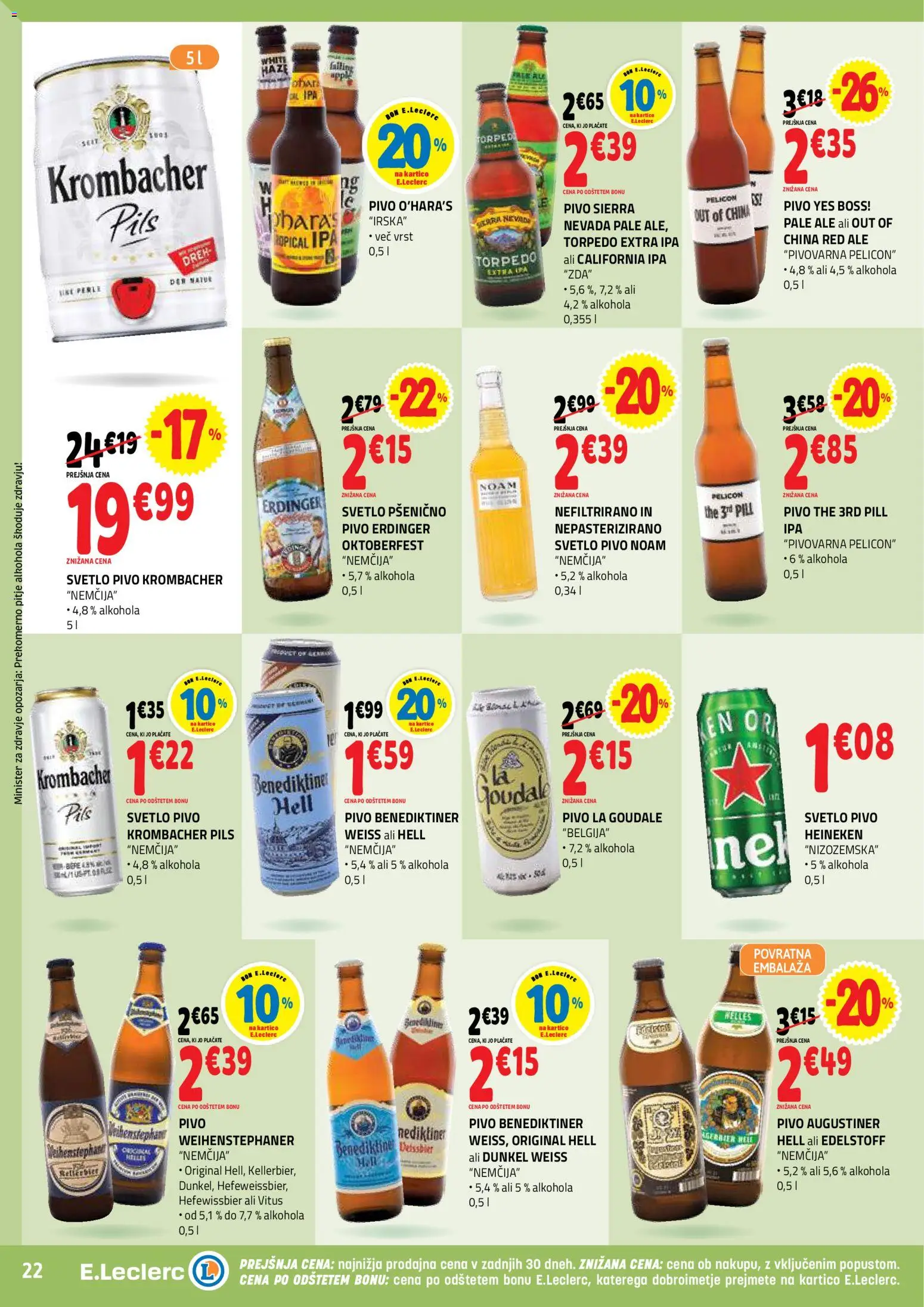 Novi E.leclerc katalog ponudbe – veljaven od 29.10.2025 | Stran: 22 | Izdelki: Falafel, Pivo