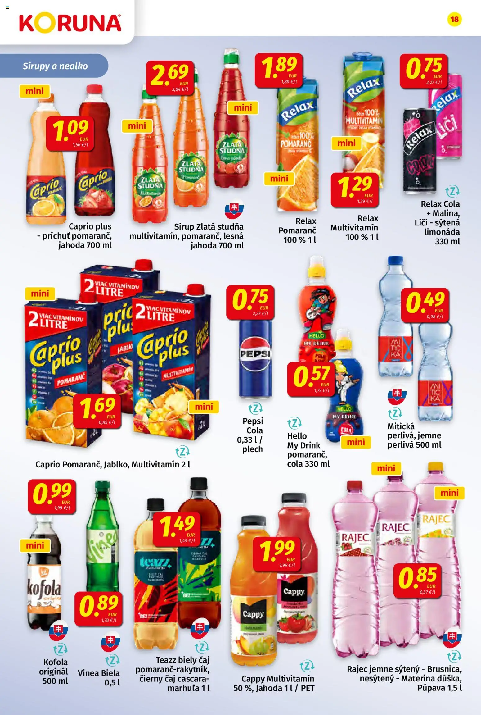 Nové Koruna akcie – leták je platný od 24.10.2025 | Strana: 18 | Produkty: Liči, Čaj, Rajec, Kofola