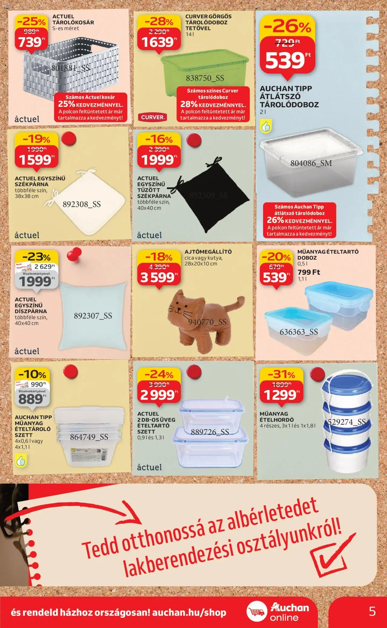 Auchan akciós ujság - amely érvényes a következő dátumtól: 21.08.2025 | Oldal: 5 | Termékek: Székpárna, Ételtartó, Kosár, Ételhordó
