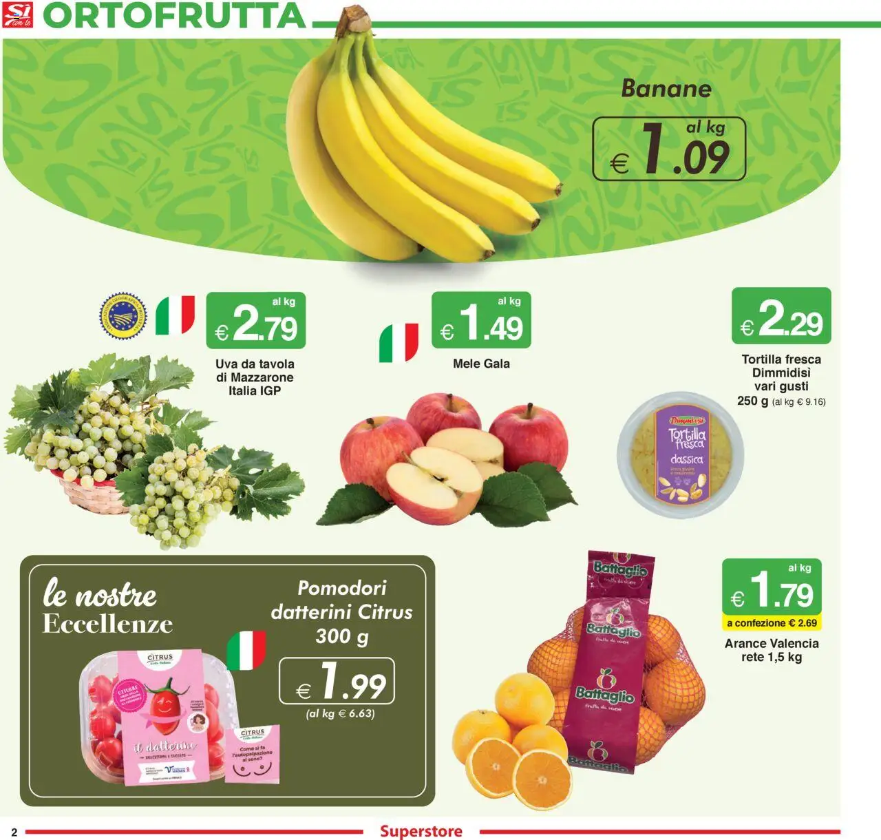 Volantino Sì con Te del 02.10.2025 | Pagina: 2 | Prodotti: Mele, Banane, Frutta, Uva