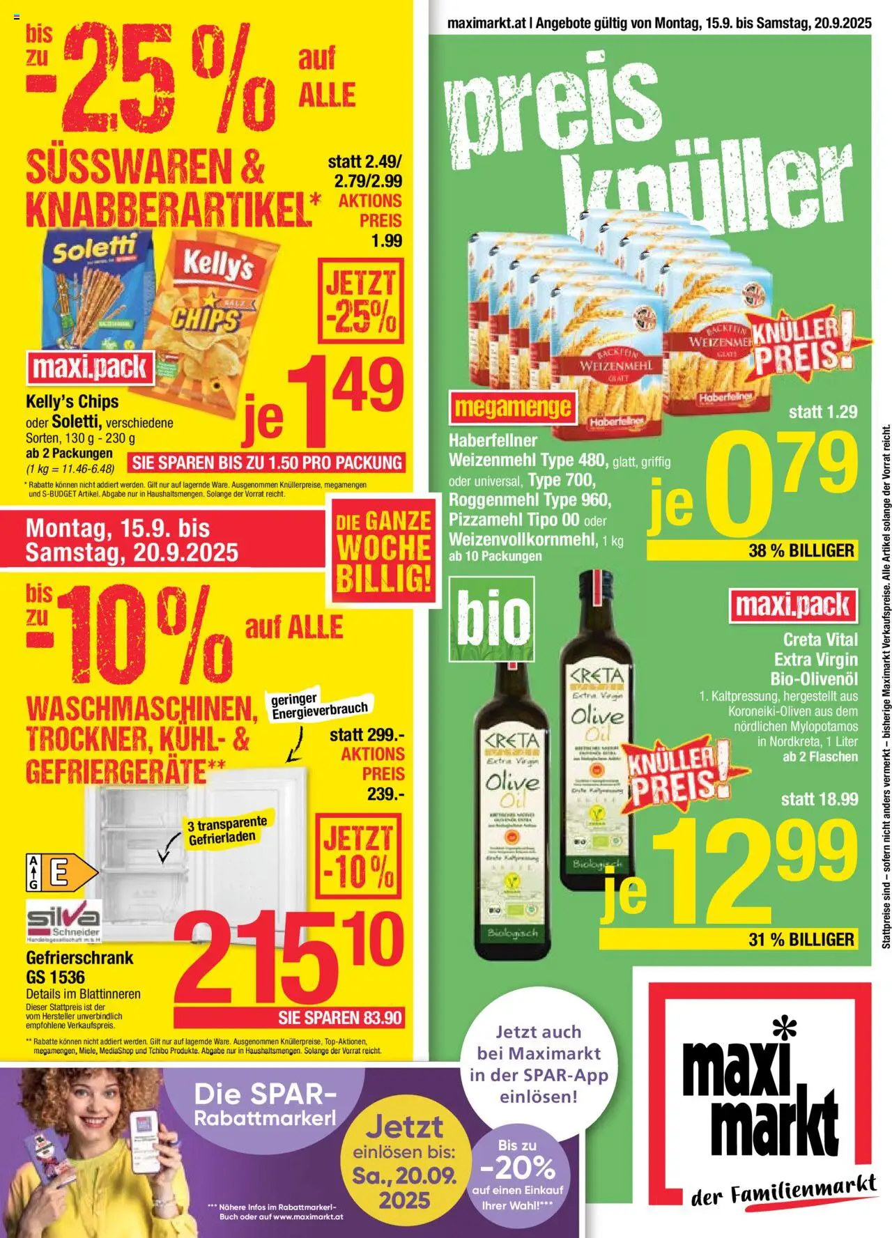 Maximarkt Flugblatt gültig ab 15.09.2025 | Seite: 1 | Produkte: Chips, Gefrierschrank