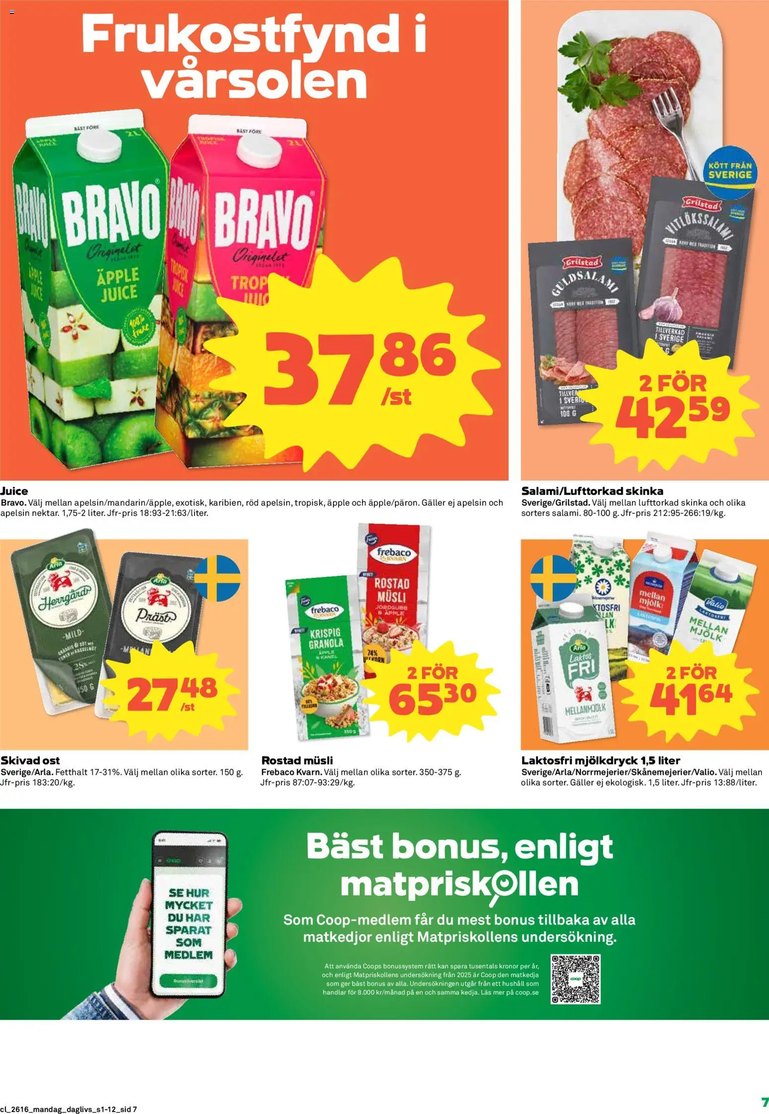 Coop Daglivs reklamblad aktuell från 13.04.2026 | Sida: 7 | Produkter: Musli, Ost, Juice, Apelsin