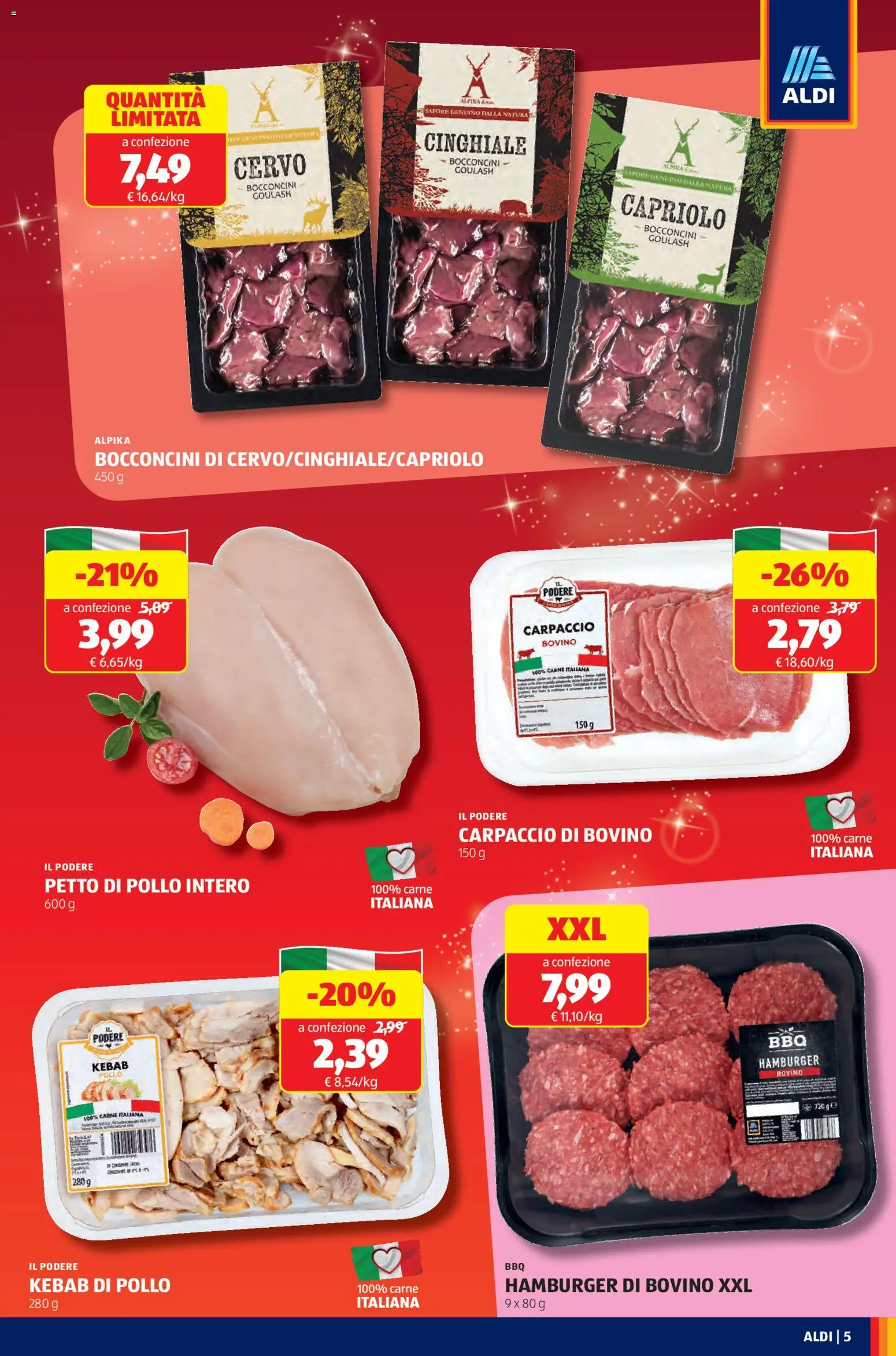 Volantino Aldi del 15.12.2025 | Pagina: 5 | Prodotti: Bovino, Petto di Pollo, Pollo, Hamburger