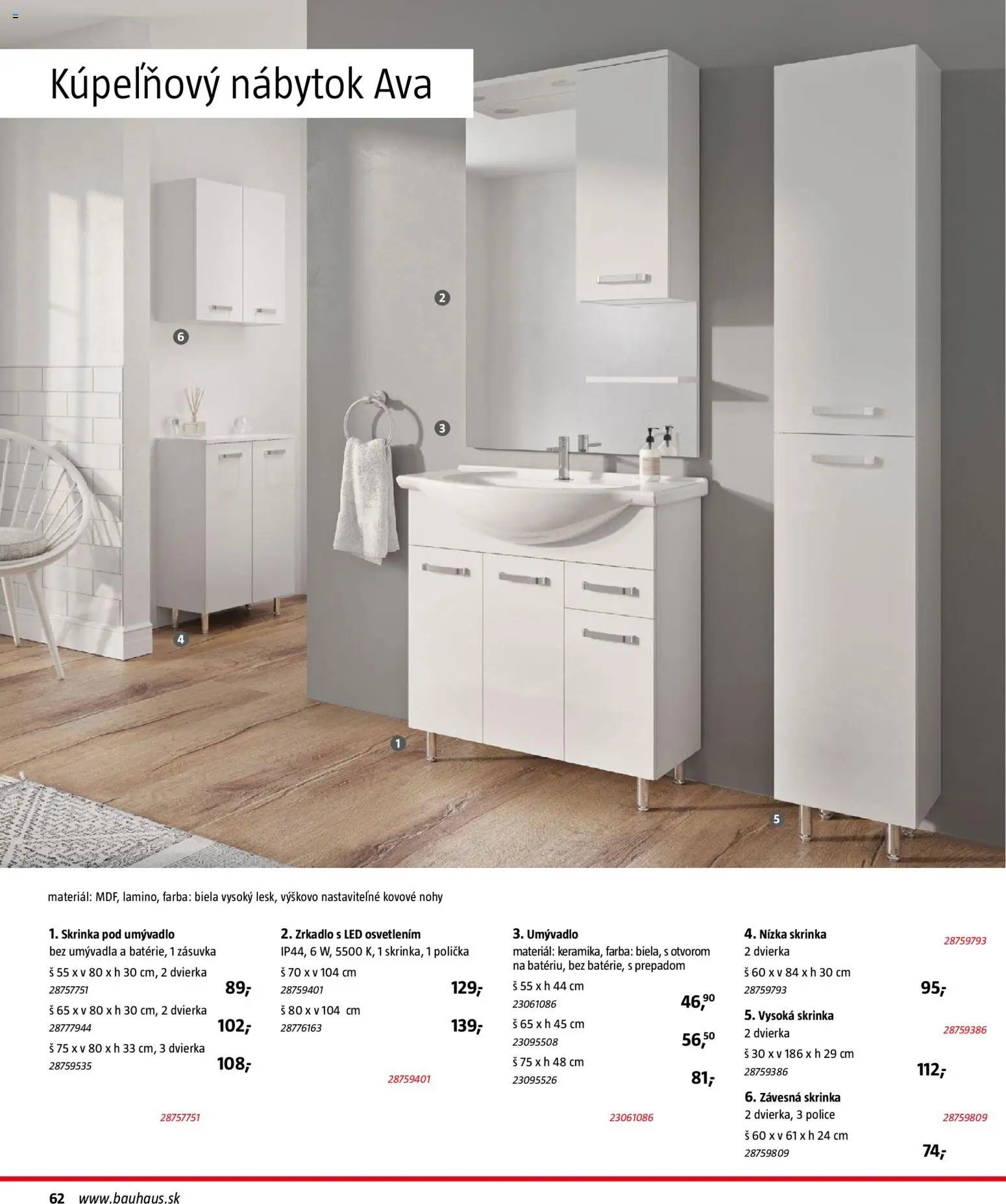 Nové Bauhaus akcie – leták je platný od 15.12.2025 | Strana: 62 | Produkty: Nábytok, Kupeľňový nábytok, Skrinka pod umývadlo, Zrkadlo