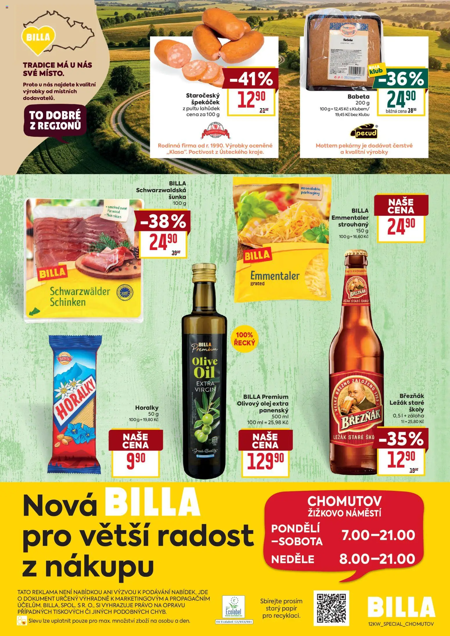 Billa leták - Speciál: Chomutov od 18.03.2026 | Strana: 2 | Produkty: Olivový olej, Olej, Šunka, Březňák