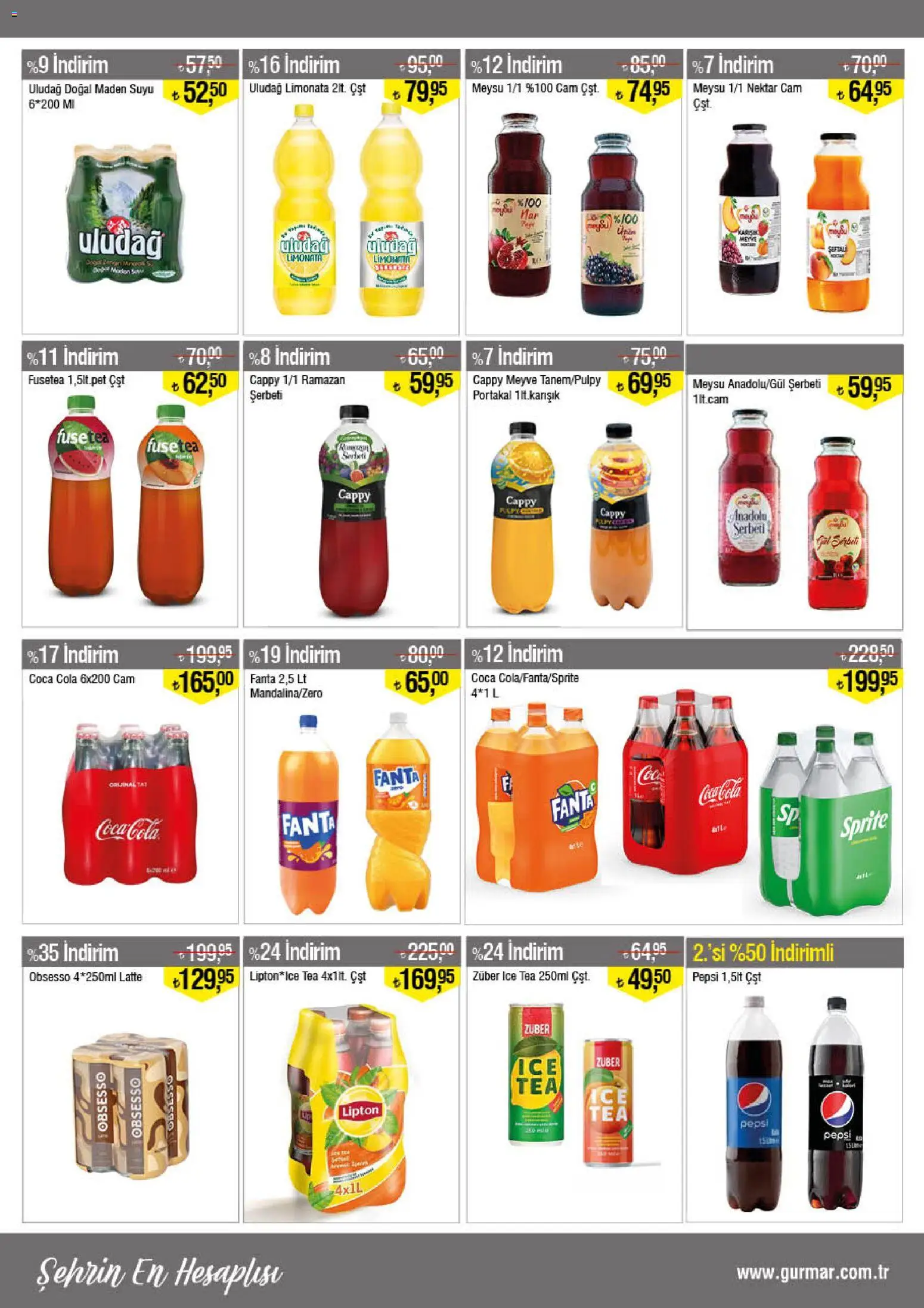 Gürmar - Katalog - 16.02.2026 tarihinden itibaren geçerlidir | Sayfa: 10 | Ürünler: Şeftali, Maden suyu, Sprite, Ice tea