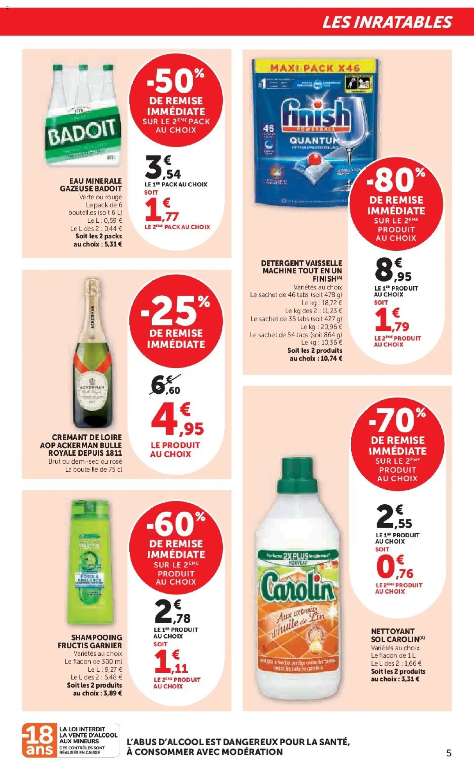 {H1} | Page: 5 | Produits: Eau minérale, Badoit, Shampooing, Crémant