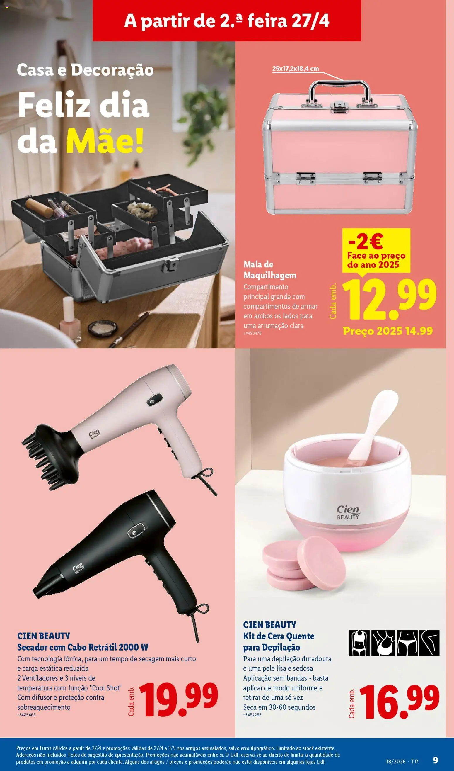 Lidl Novidades │ válido de 27.04.2026 | Página: 9 | Produtos: Cabo, Secador, Maquilhagem, Difusor