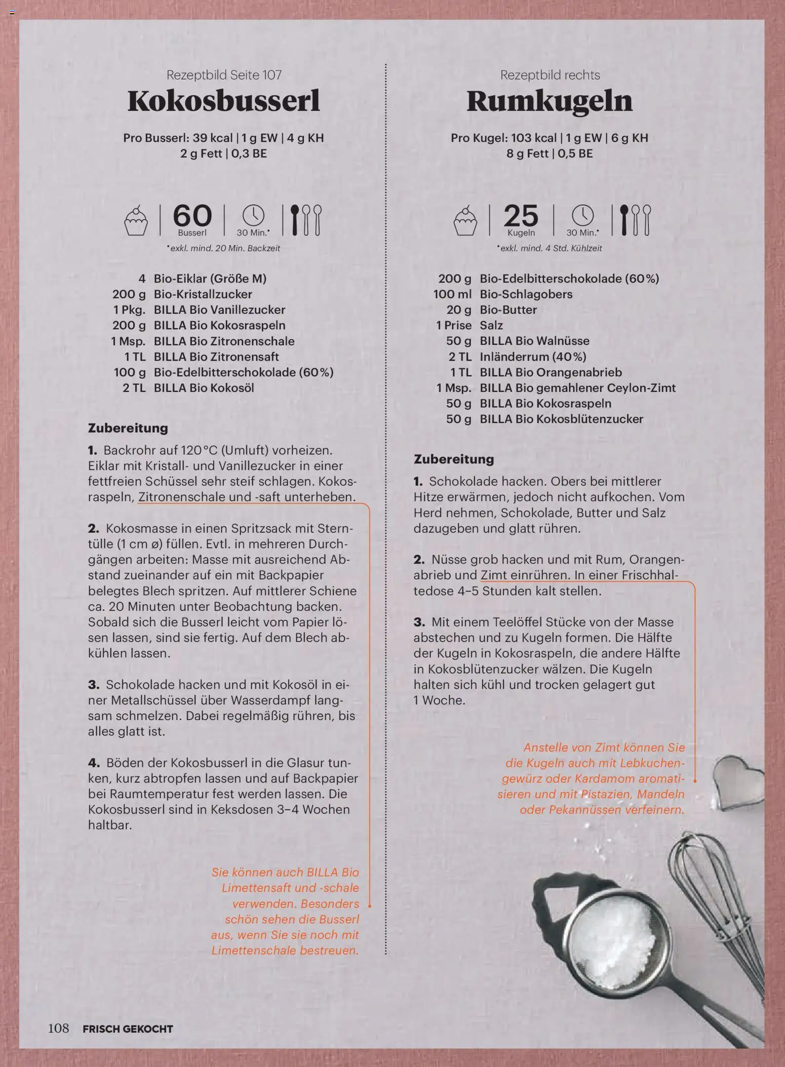 Billa  Frisch Gekocht gültig ab 01.11.2025 | Seite: 104 | Produkte: Nüsse, Salz, Butter, Saft