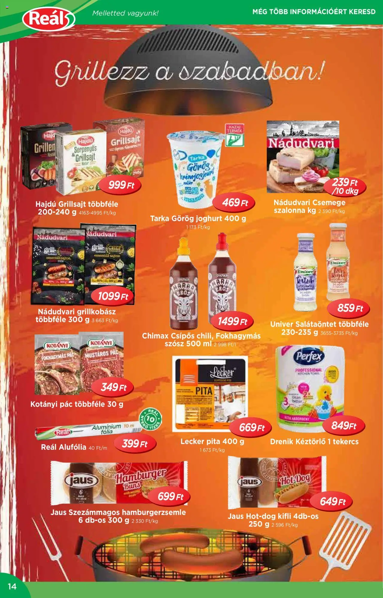 Reál akciós ujság - amely érvényes a következő dátumtól: 02.07.2025 | Oldal: 14 | Termékek: Hamburgerzsemle, Grill, Szalonna, Szósz