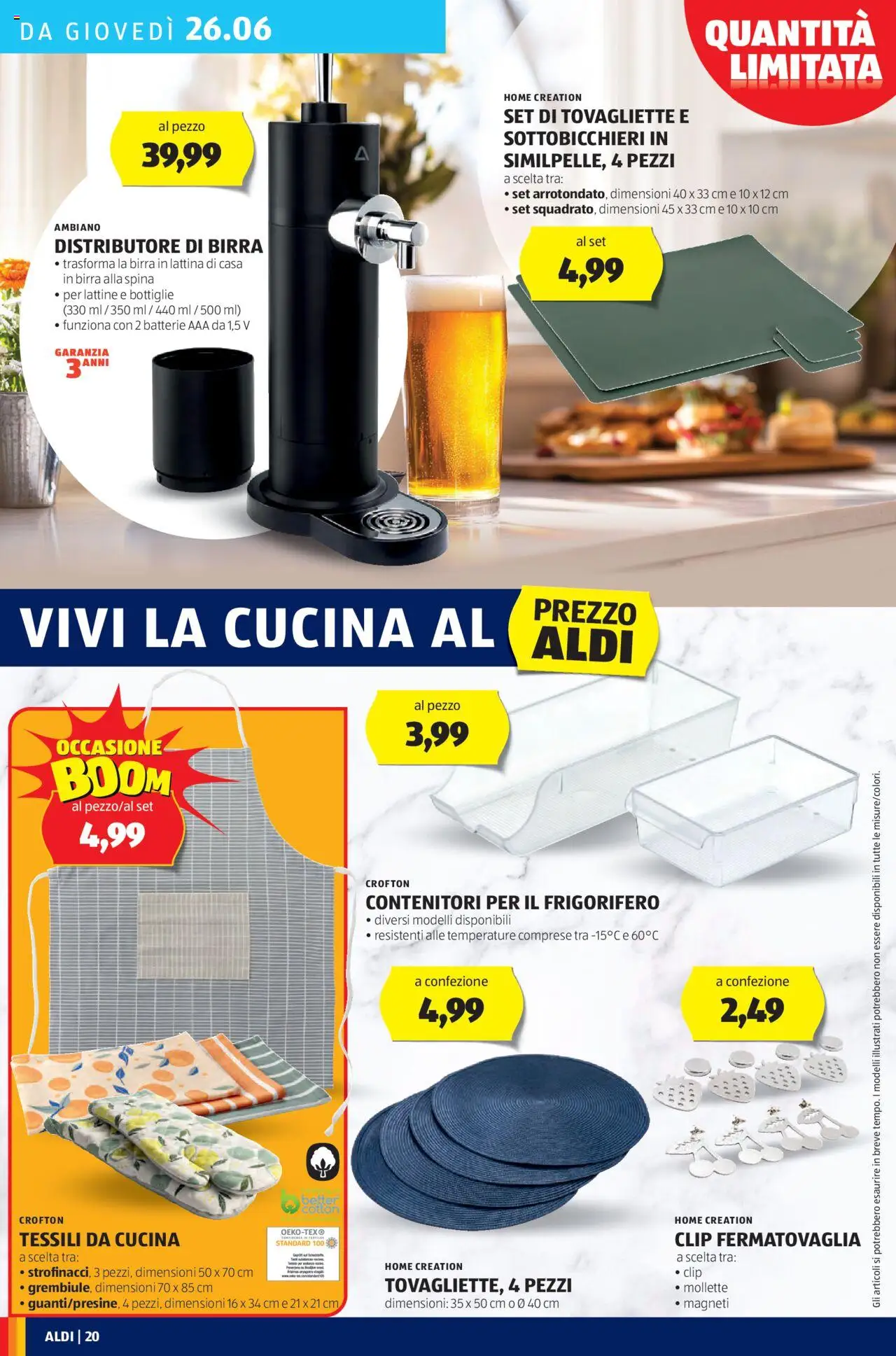 Volantino Aldi del 23.06.2025 | Pagina: 20 | Prodotti: Birra, Frigorifero, Tovagliette, Batterie