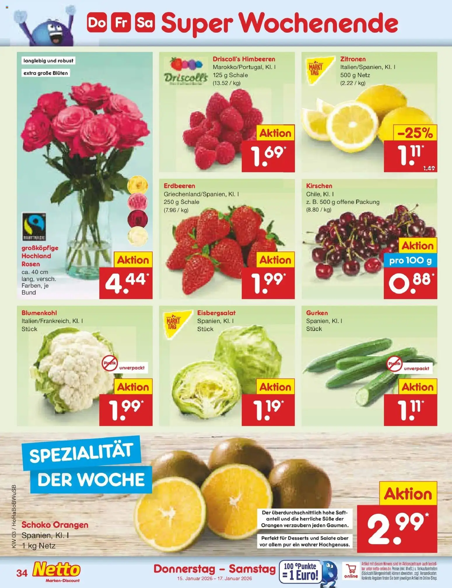 Netto Marken-Discount prospekt Stemwede-Dielingen	 – gültig ab 12.01.2026 | Seite: 44 | Produkte: Kirschen, Saft, Erdbeeren, Gurken