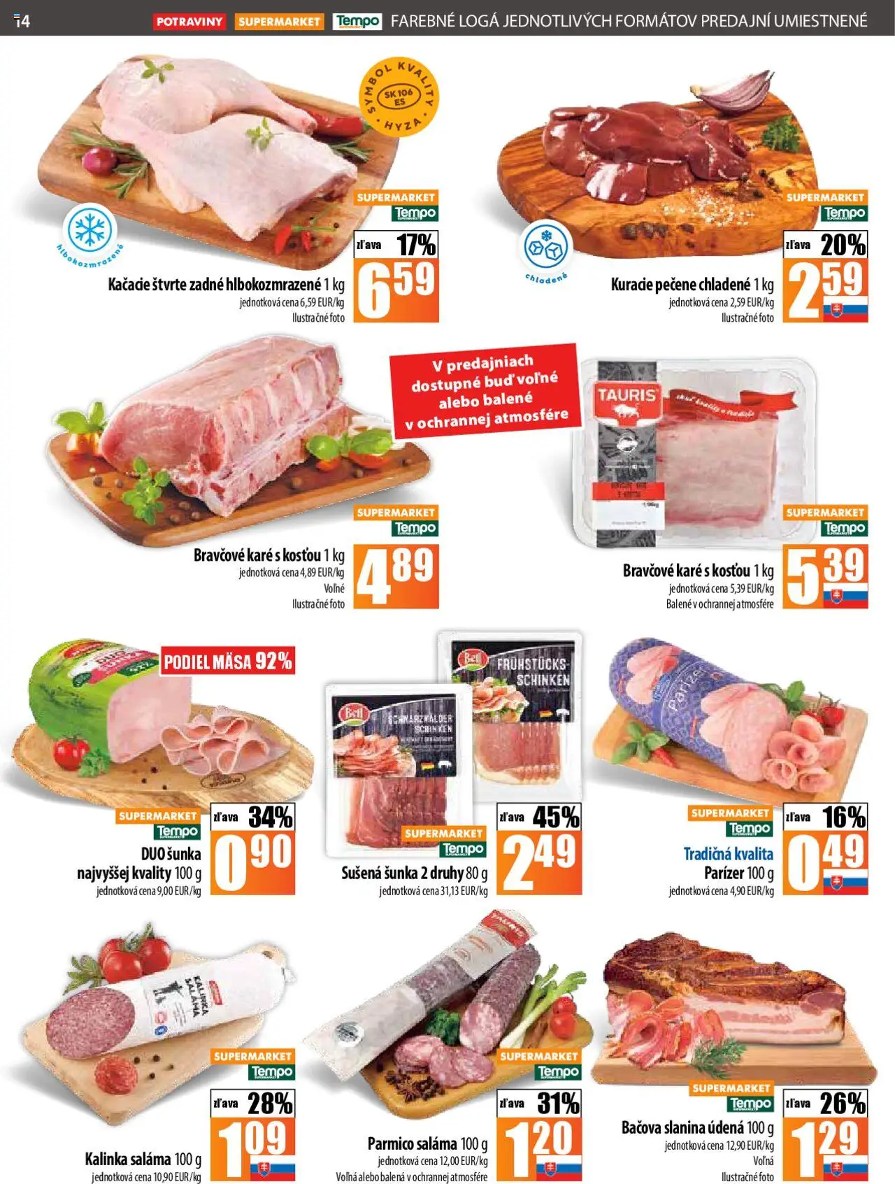COOP Jednota leták │ platný od 21.08.2025 | Strana: 14 | Produkty: Saláma, Šunka, Slanina, Bravčové karé