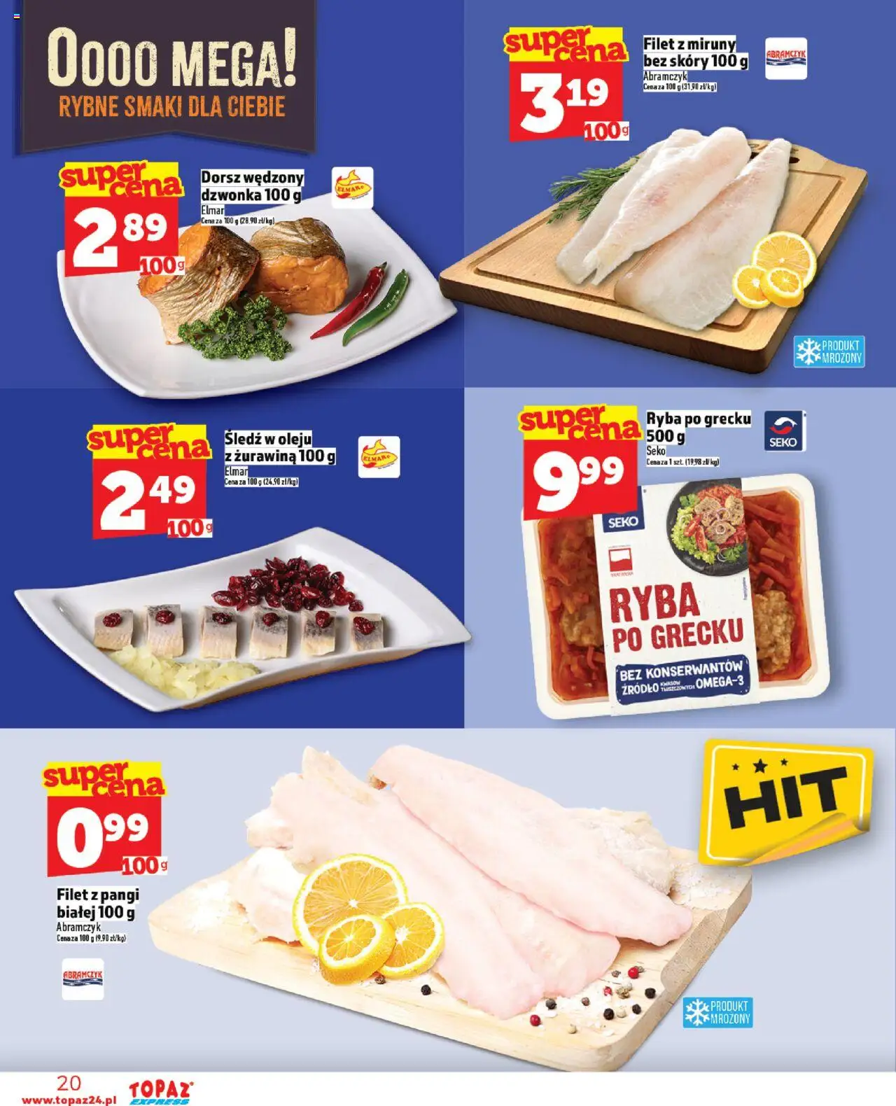 Topaz Gazetka - Express od 23.10.2025 | Strona: 20 | Produkty: Śledź, Ryba po grecku, Żurawina, Ryba