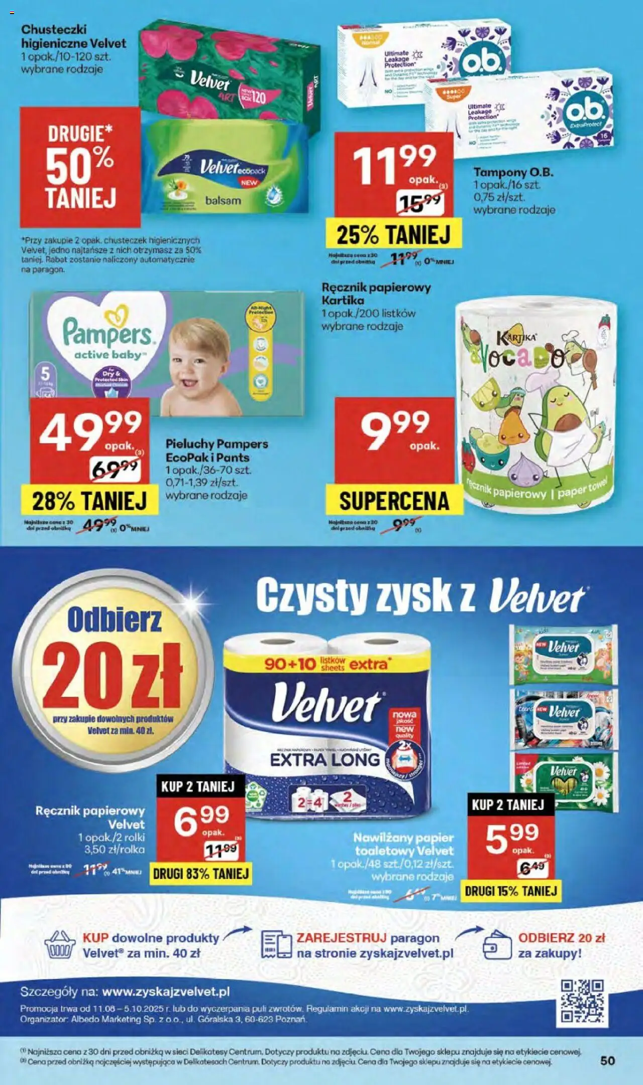 Delikatesy Centrum Gazetka od 11.09.2025 | Strona: 50 | Produkty: Tampony, Rolki, Delikatesy, Ręcznik papierowy