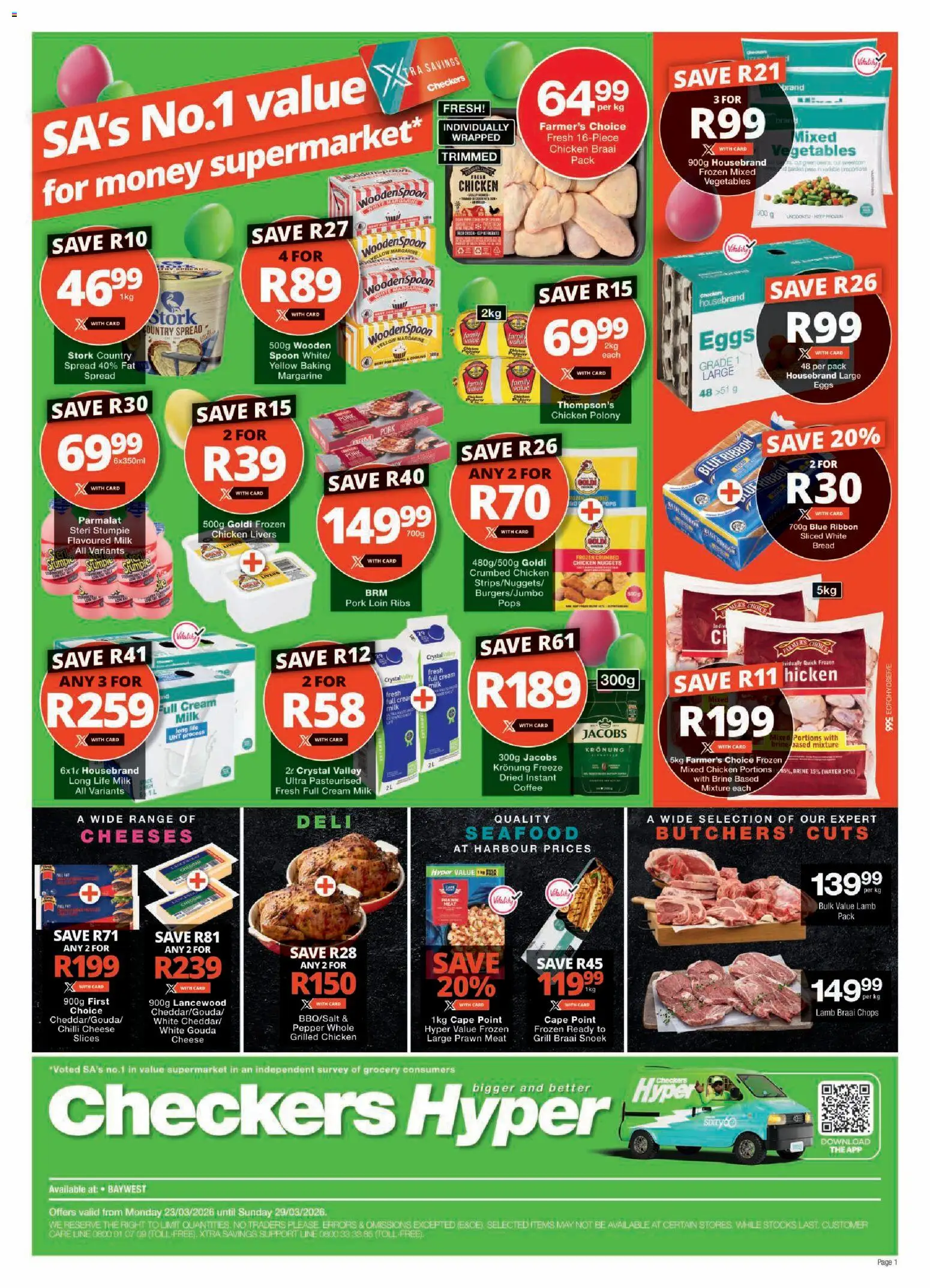 New Checkers catalogue – valid from 23.03.2026 | Page: 1 | Products: Cheese, Pork, Water, Chilli