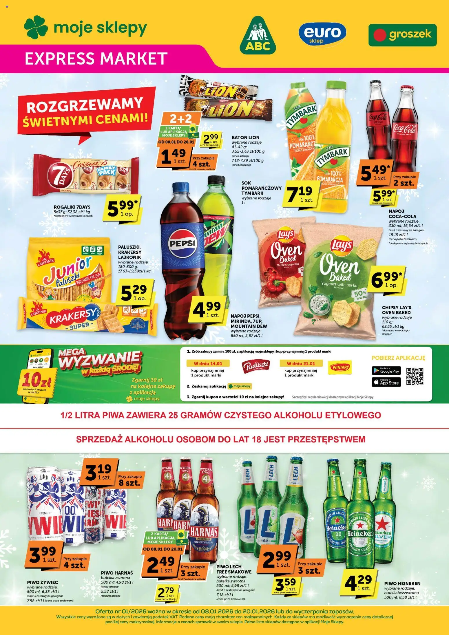 Euro Sklep Gazetka - Expressmarket od 08.01.2026 | Strona: 1 | Produkty: Chipsy, Baton, Krakersy, Heineken