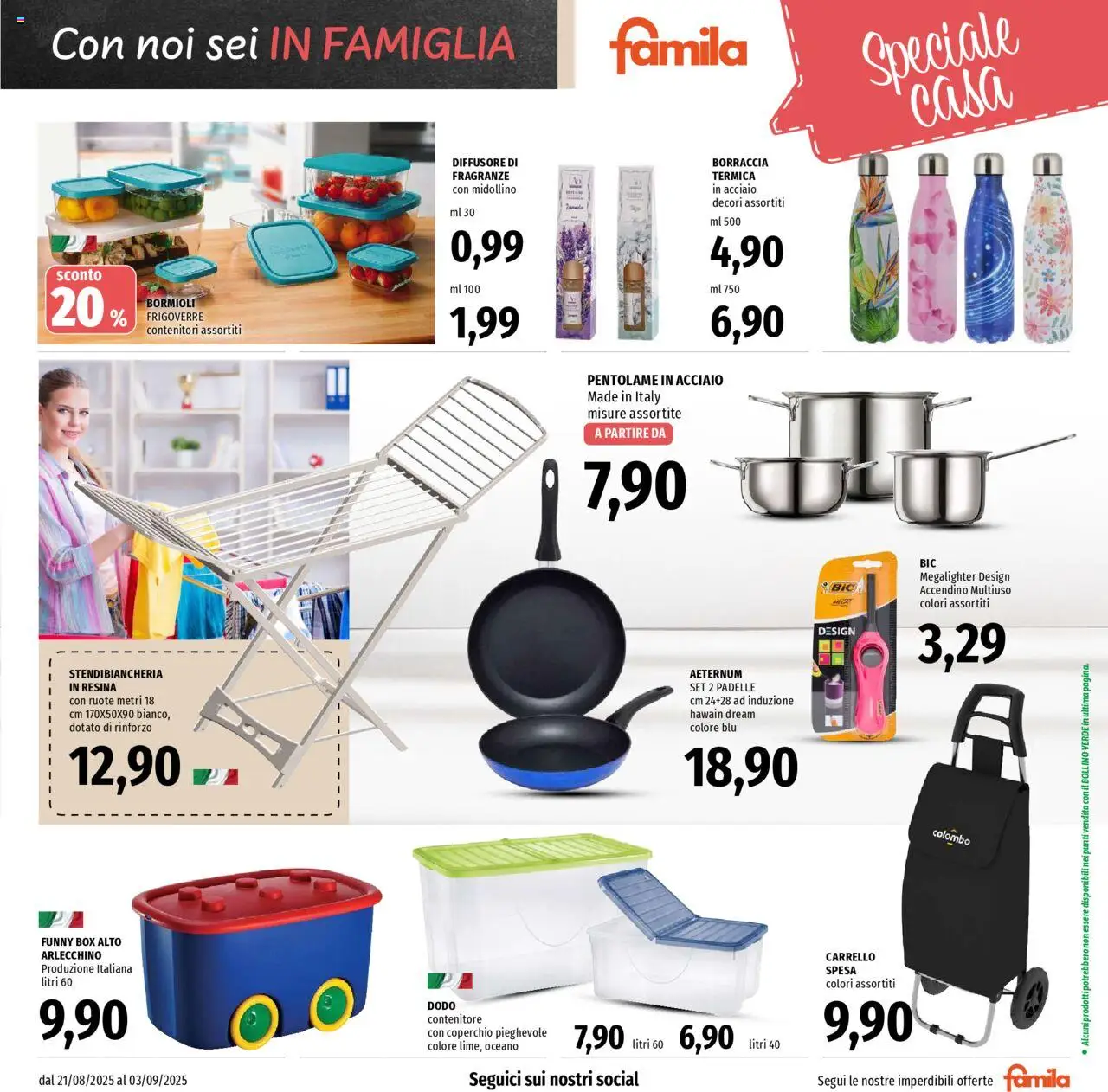 Volantino Famila del 21.08.2025 | Pagina: 21 | Prodotti: Stendibiancheria, Carrello, Contenitore, Borraccia