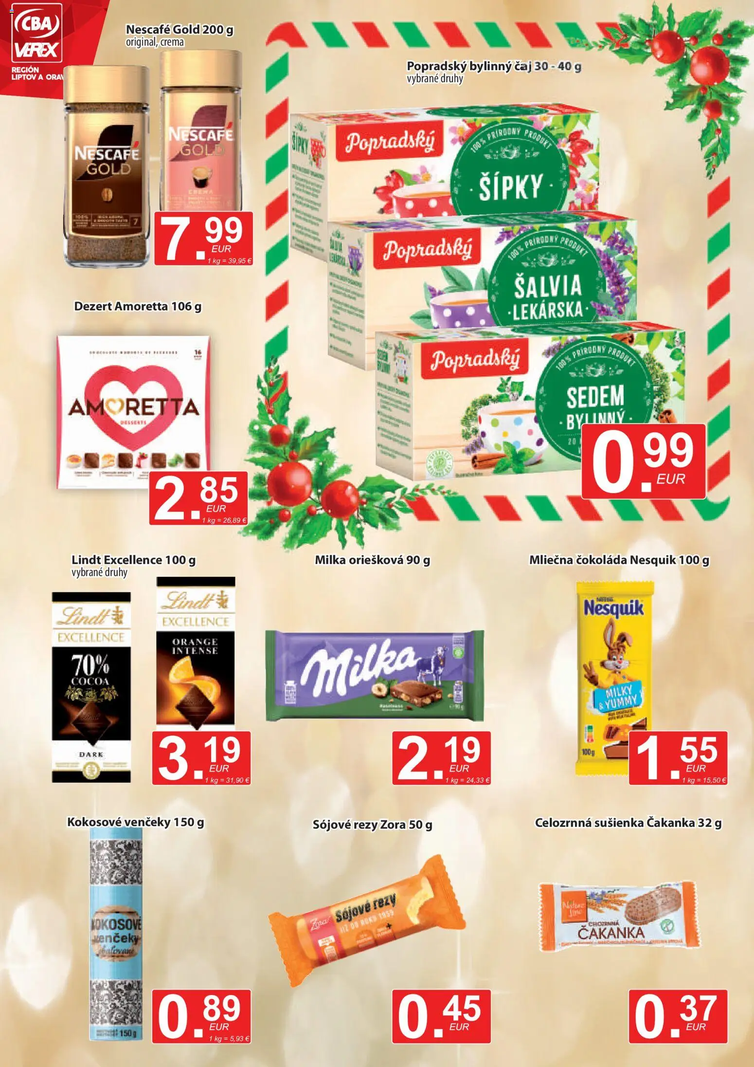 Nové CBA Verex akcie – leták je platný od 01.12.2025 | Strana: 8 | Produkty: Lindt, Čokoláda, Nescafé Gold, Nesquik