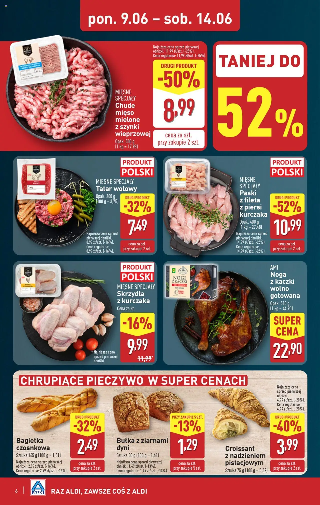 Aldi Gazetka od 09.06.2025 | Strona: 6 | Produkty: Mięso mielone z szynki, Piersi, Tatar wołowy, Mięso mielone