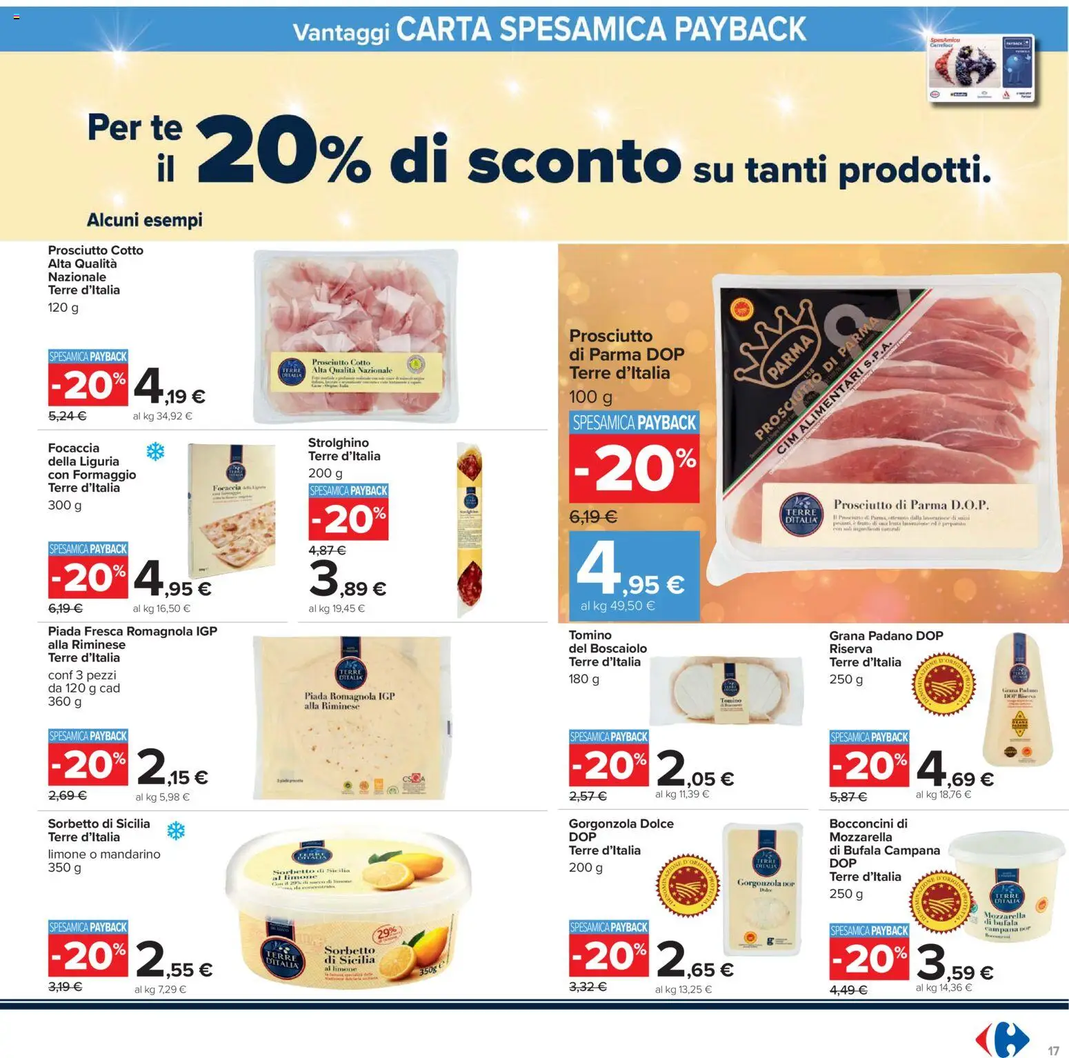 Volantino Carrefour del 16.12.2025 | Pagina: 17 | Prodotti: Prosciutto di Parma, Mozzarella, Gorgonzola, Tomino