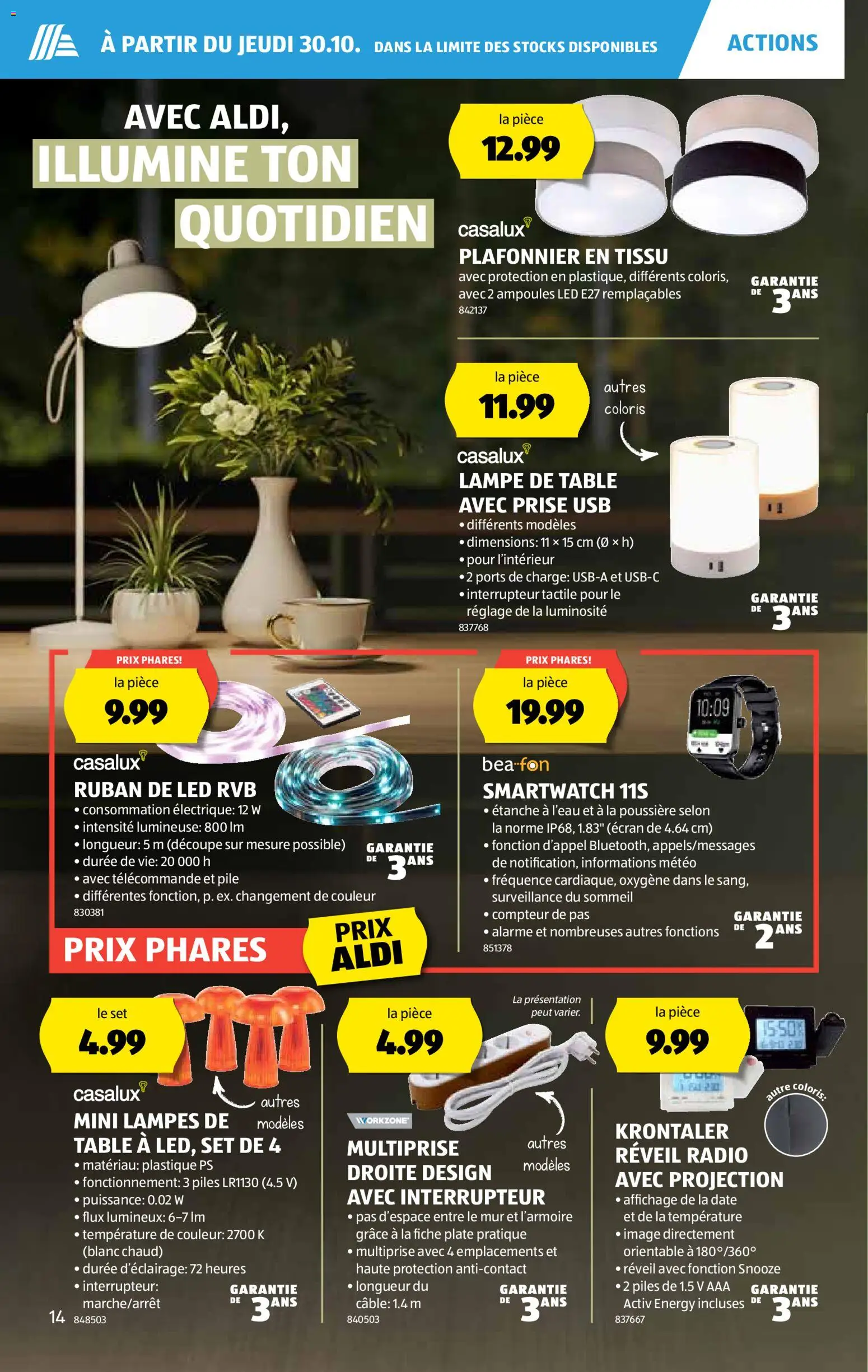 Aldi Aktionen FR – gültig ab 30.10.2025 | Seite: 15 | Produkte: Lampe, Radio, Smartwatch, Usb