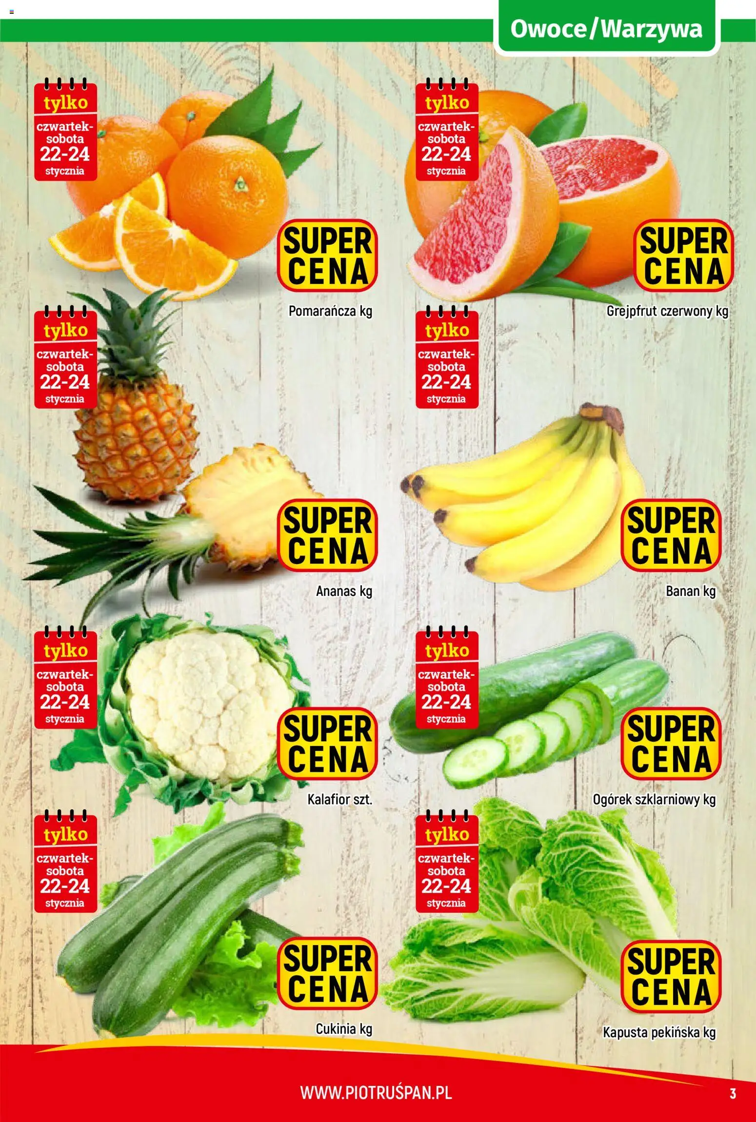 Piotruś Pan Gazetka od 15.01.2026 | Strona: 3 | Produkty: Kapusta pekińska, Cukinia, Ogórek szklarniowy, Owoce