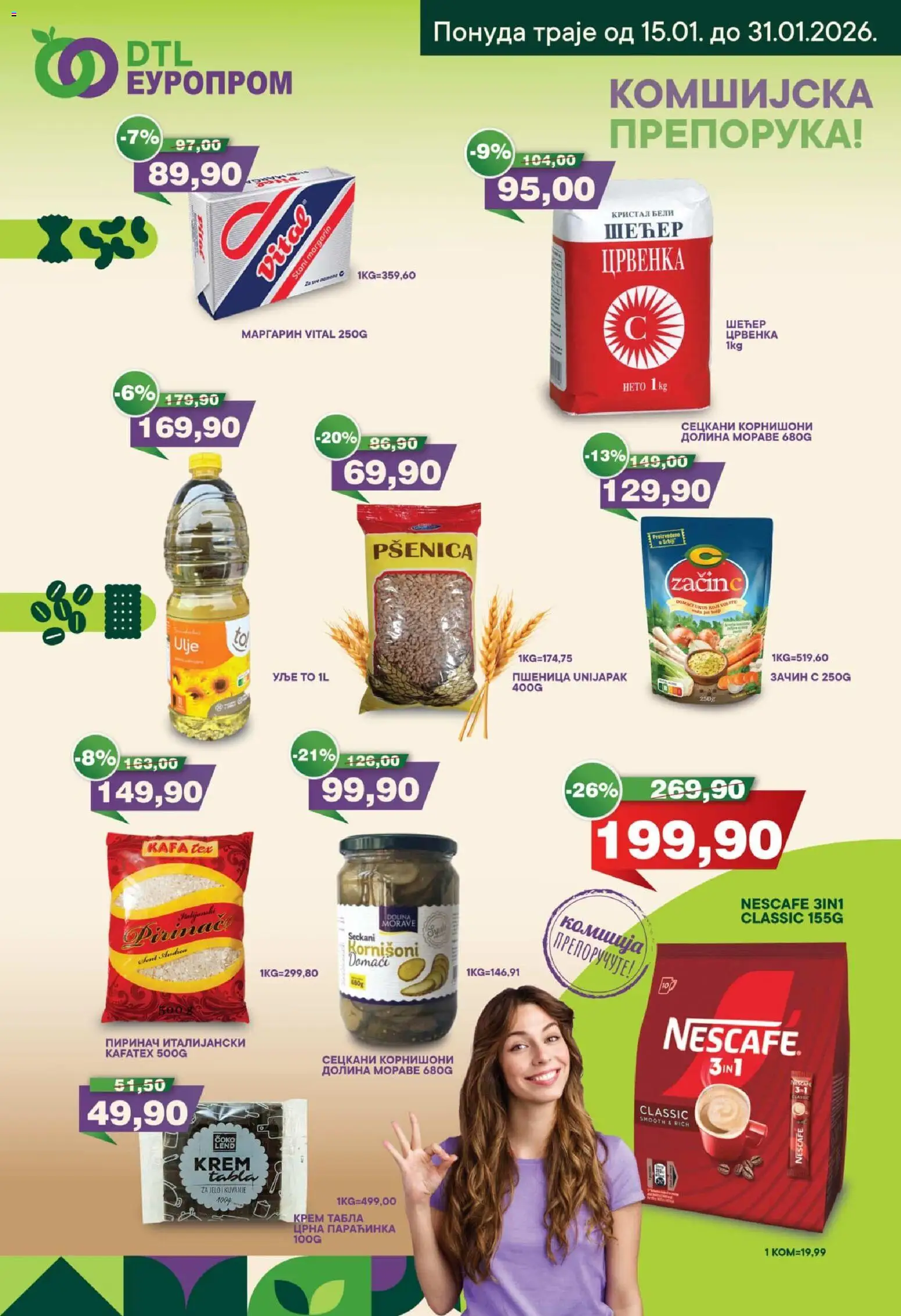 Europrom katalog - važi od 15.01.2026 | Strana: 2 | Proizvode: Kornišoni, Margarin, Kafa, Nescafé