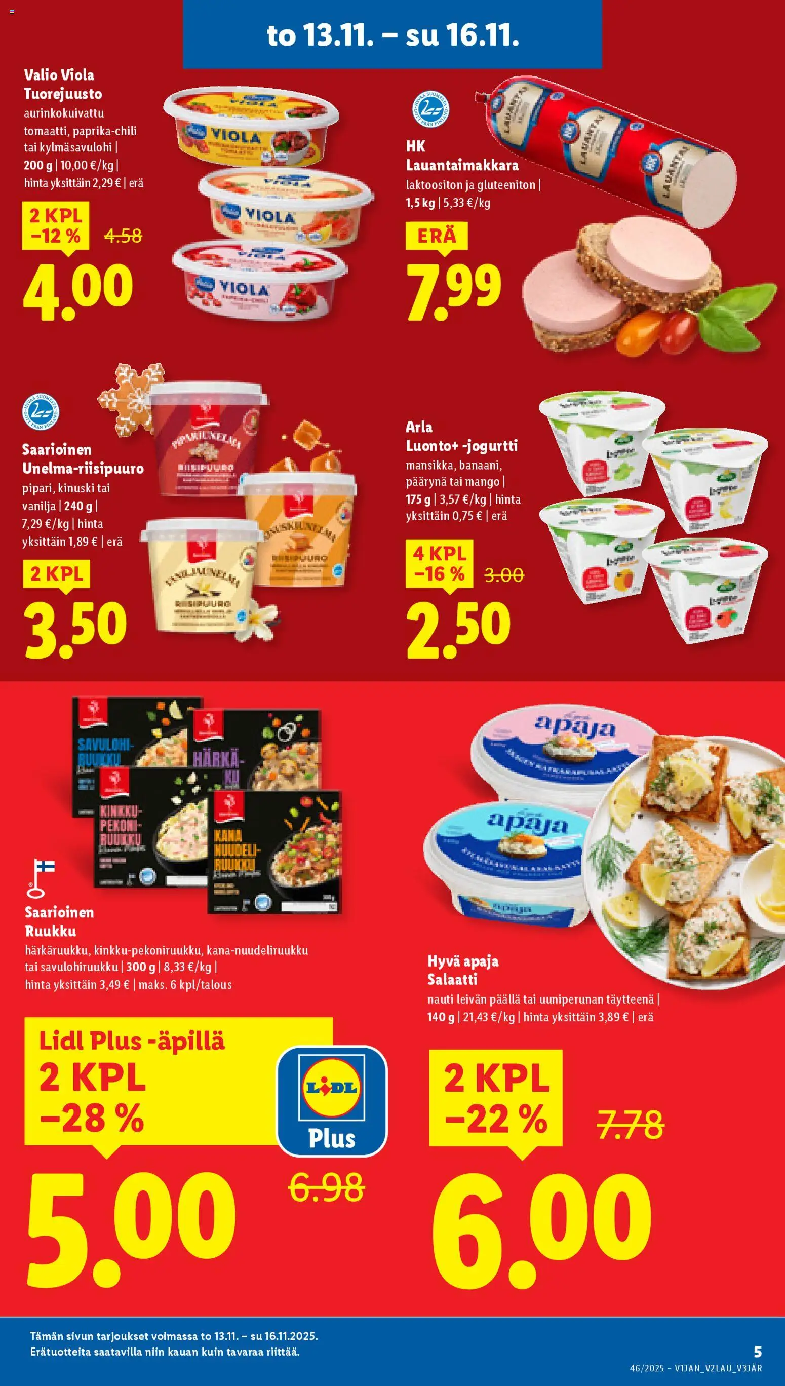 Lidl tarjoukset - Helsinki – voimassa 13.11.2025 alkaen | Sivu: 7 | Tuotteet: Savulohi, Pekoni, Jogurtti, Kinkku