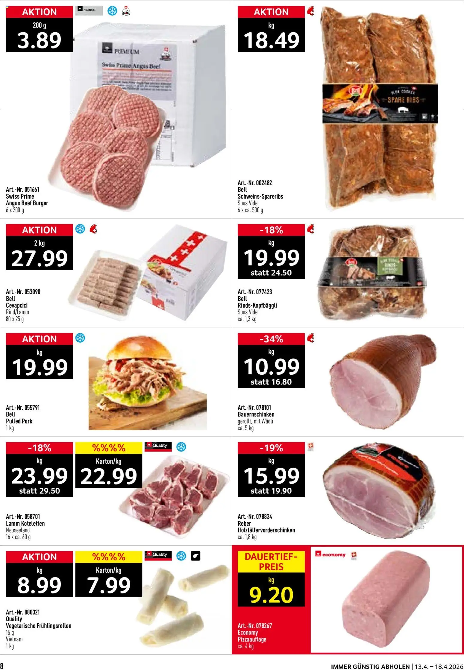 Prodega aktionen – gültig ab 13.04.2026 | Seite: 8 | Produkte: Spare Ribs, Cevapcici, Burger