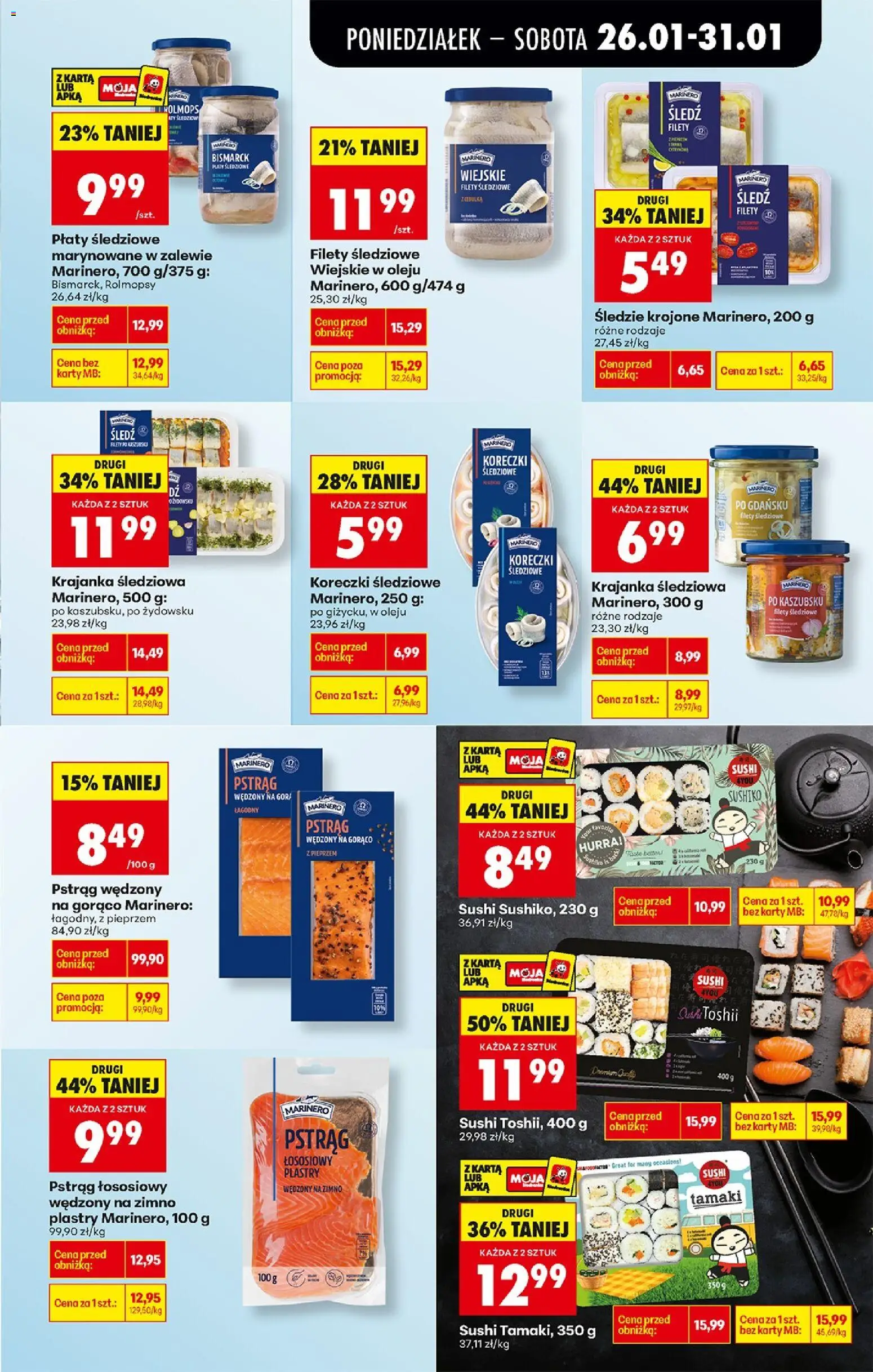 Biedronka gazetka od 26.01.2026 | Strona: 31 | Produkty: Karta, Śledź, Pstrąg wędzony, Sushi