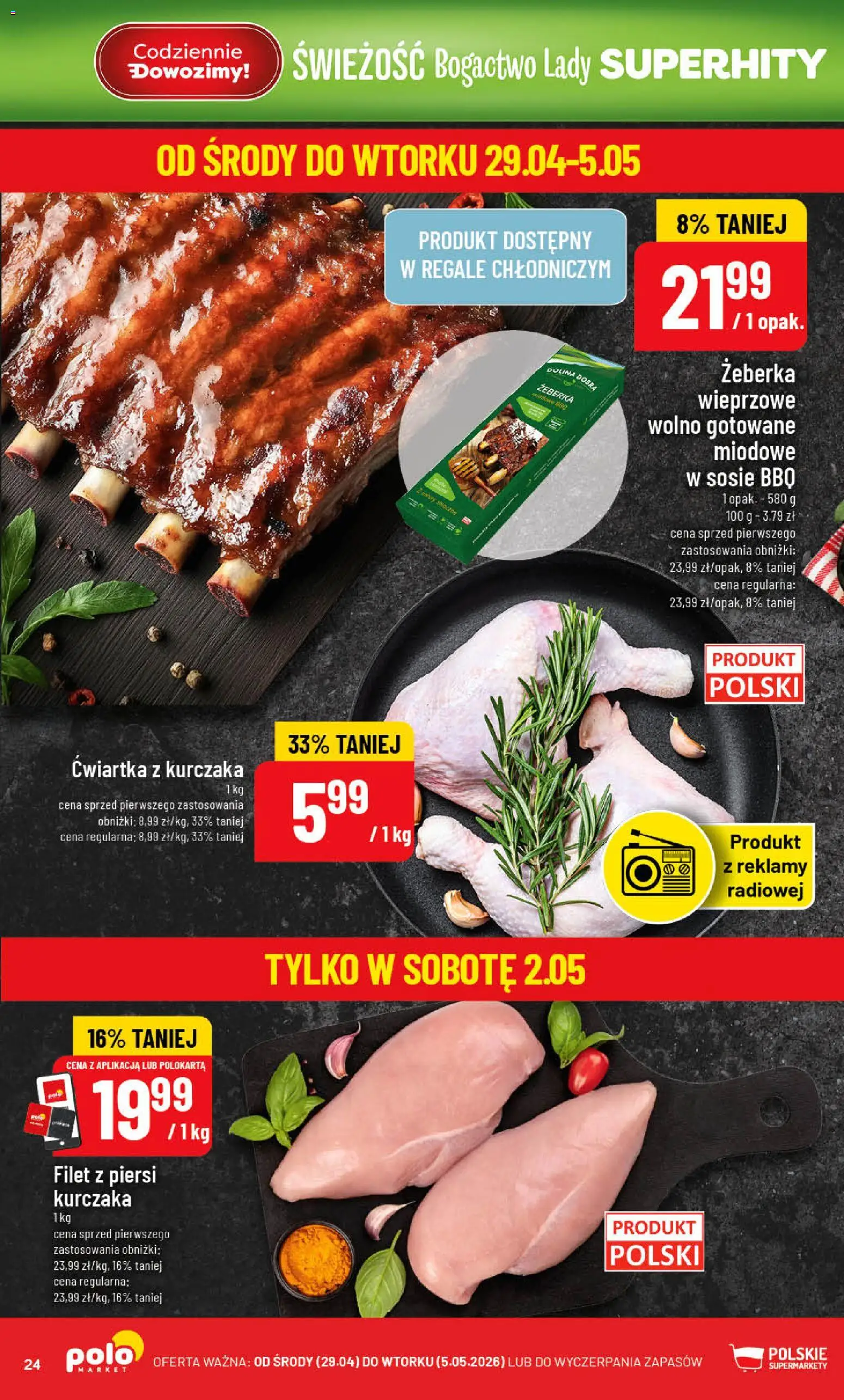 POLOmarket gazetka od 29.04.2026 | Strona: 24 | Produkty: Piersi, Wolno gotowane, Filet z piersi kurczaka, Ćwiartka z kurczaka