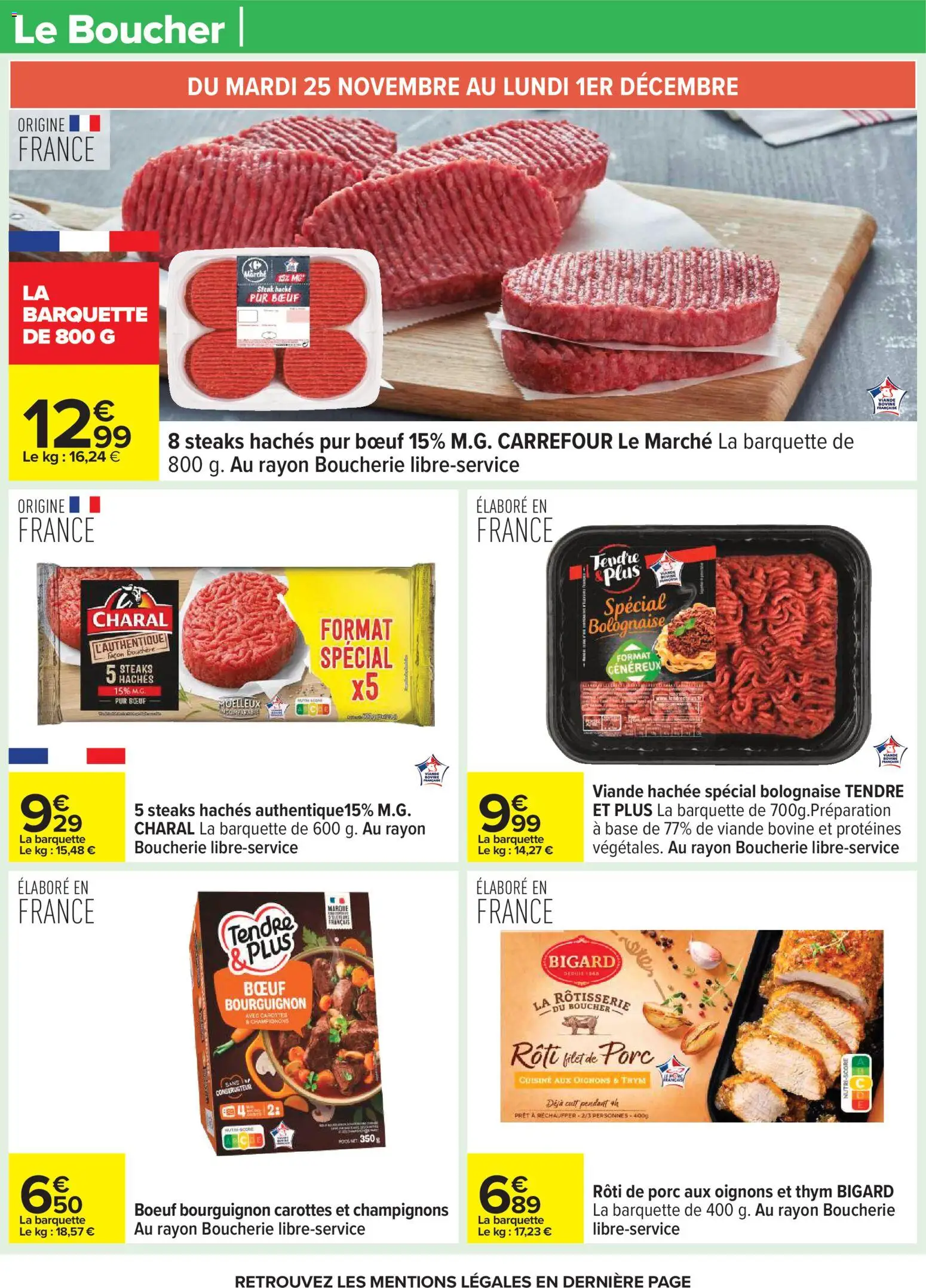 {H1} | Page: 16 | Produits: Carottes, Bœuf bourguignon, Viande hachée, Porc
