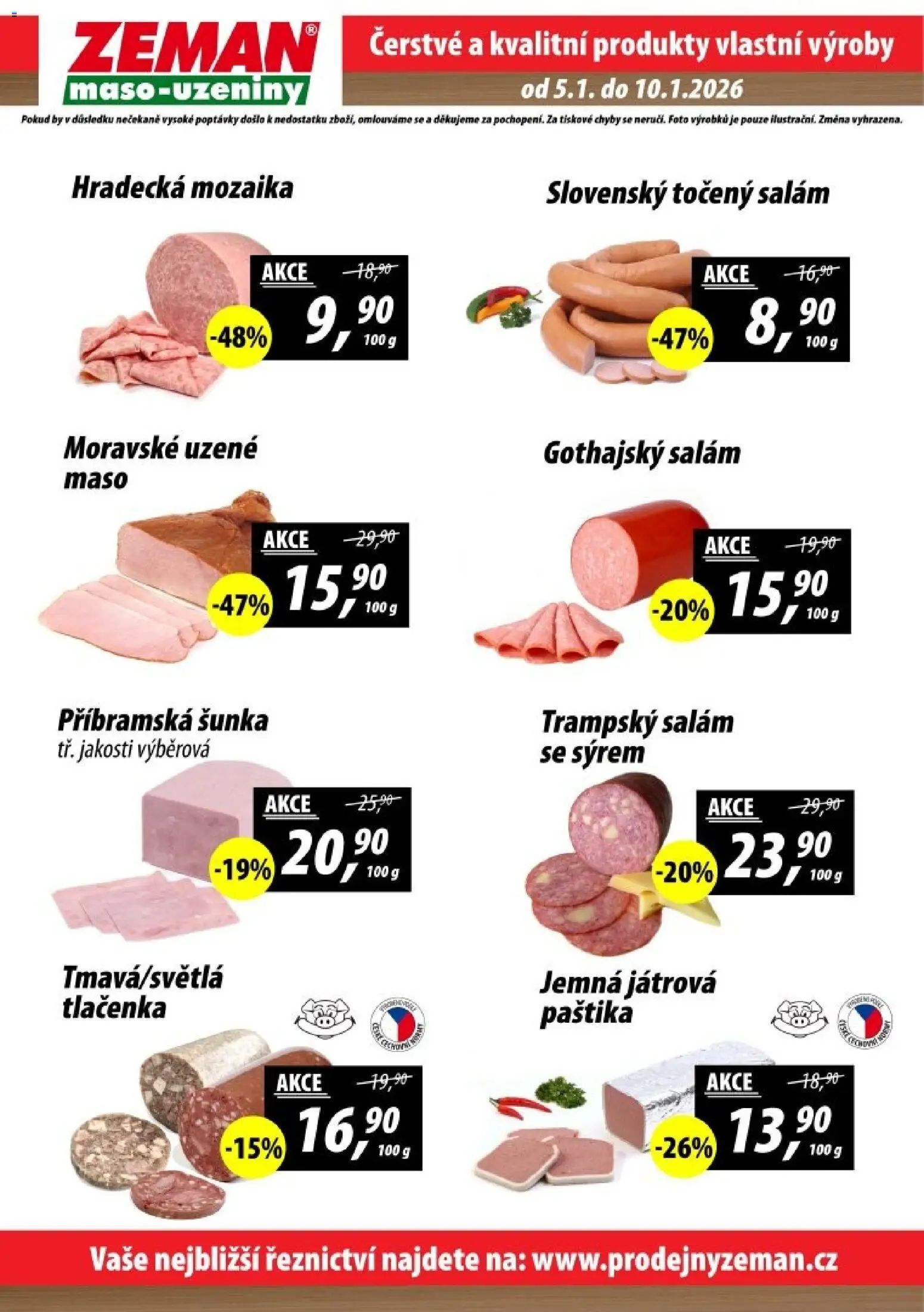 Prodejny Zeman leták - Praha od 05.01.2026 | Strana: 2 | Produkty: Salám, Točený salám, Gothajský salám, Maso