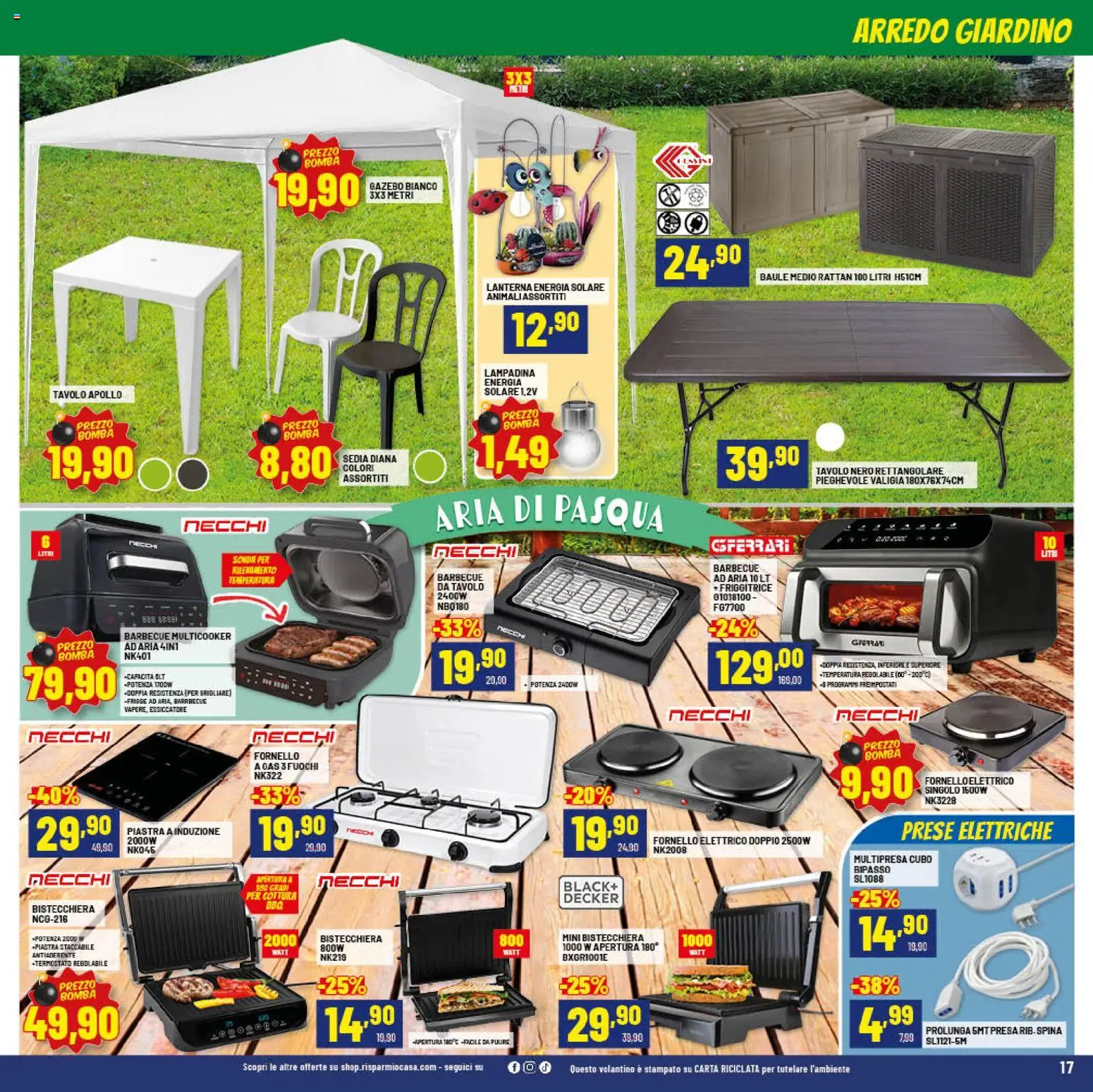 Volantino RisparmioCasa del 26.03.2026 | Pagina: 17 | Prodotti: Fornello a gas, Lanterna, Baule, Sedia