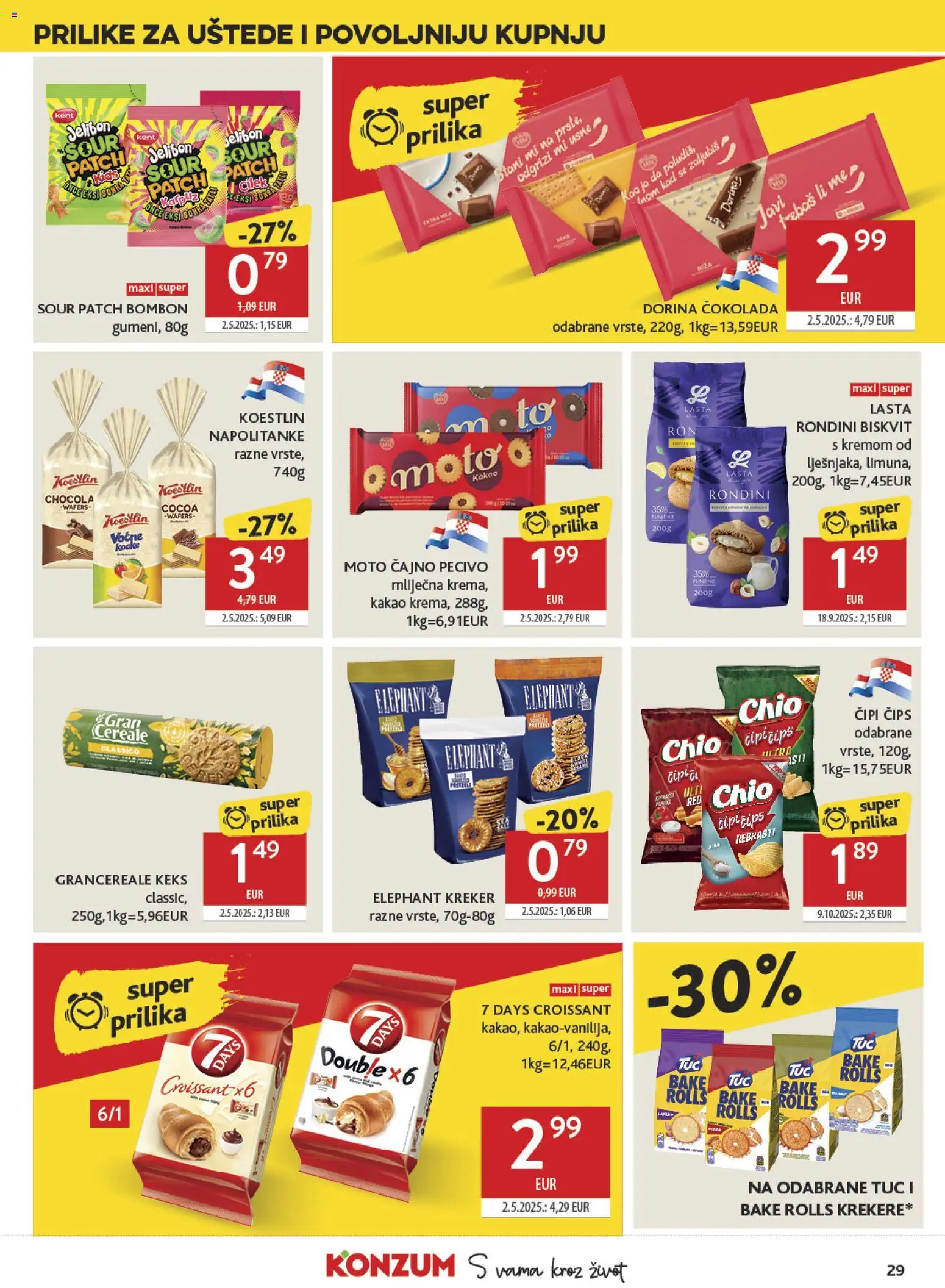 Konzum katalog | vrijedi od 04.03.2026 | Stranica: 29 | Proizvodi: Čokolada, Čips, Keks, Napolitanke