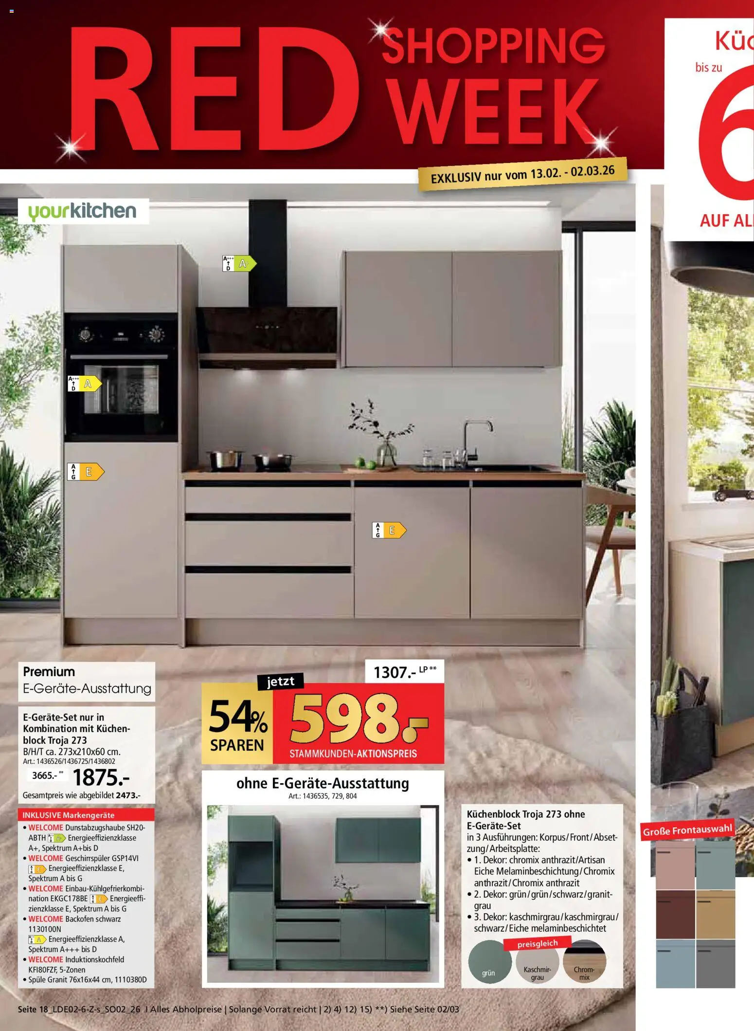 Zurbrüggen Red Shopping Week – gültig ab 13.02.2026 | Seite: 18 | Produkte: Geschirrspüler, Küchenblock, Backofen, Kuchen