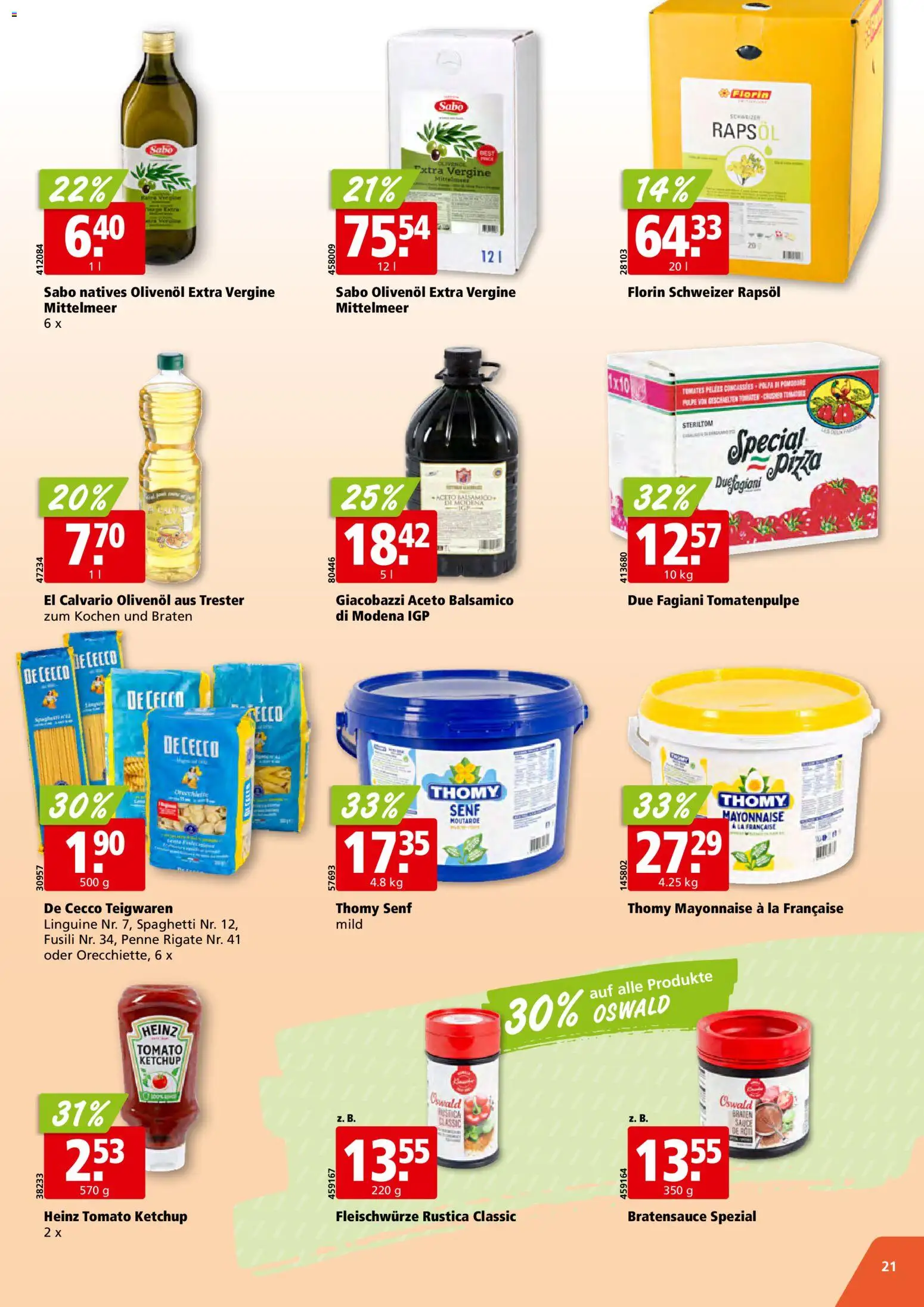 Aligro aktionen Schlieren, Gossau SG, Frauenfeld, Rapperswil-Jona, Sargans, Bern – gültig ab 04.05.2026 | Seite: 21 | Produkte: Balsamico, Rapsöl, Teigwaren, Pizza